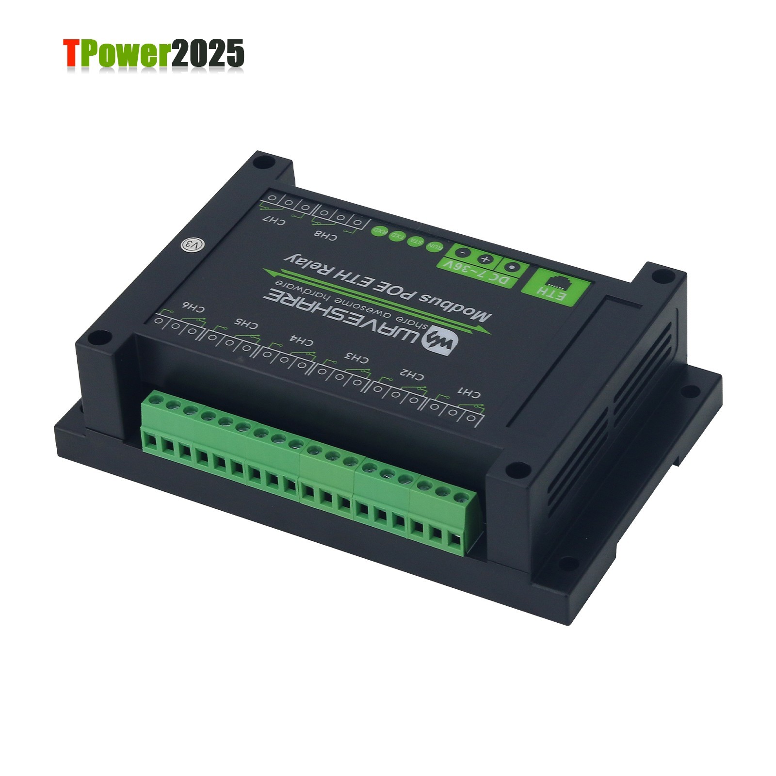 Waveshare Industrial 8-Channel Ethernet Relay Module Modbus POE ETH Relay BK