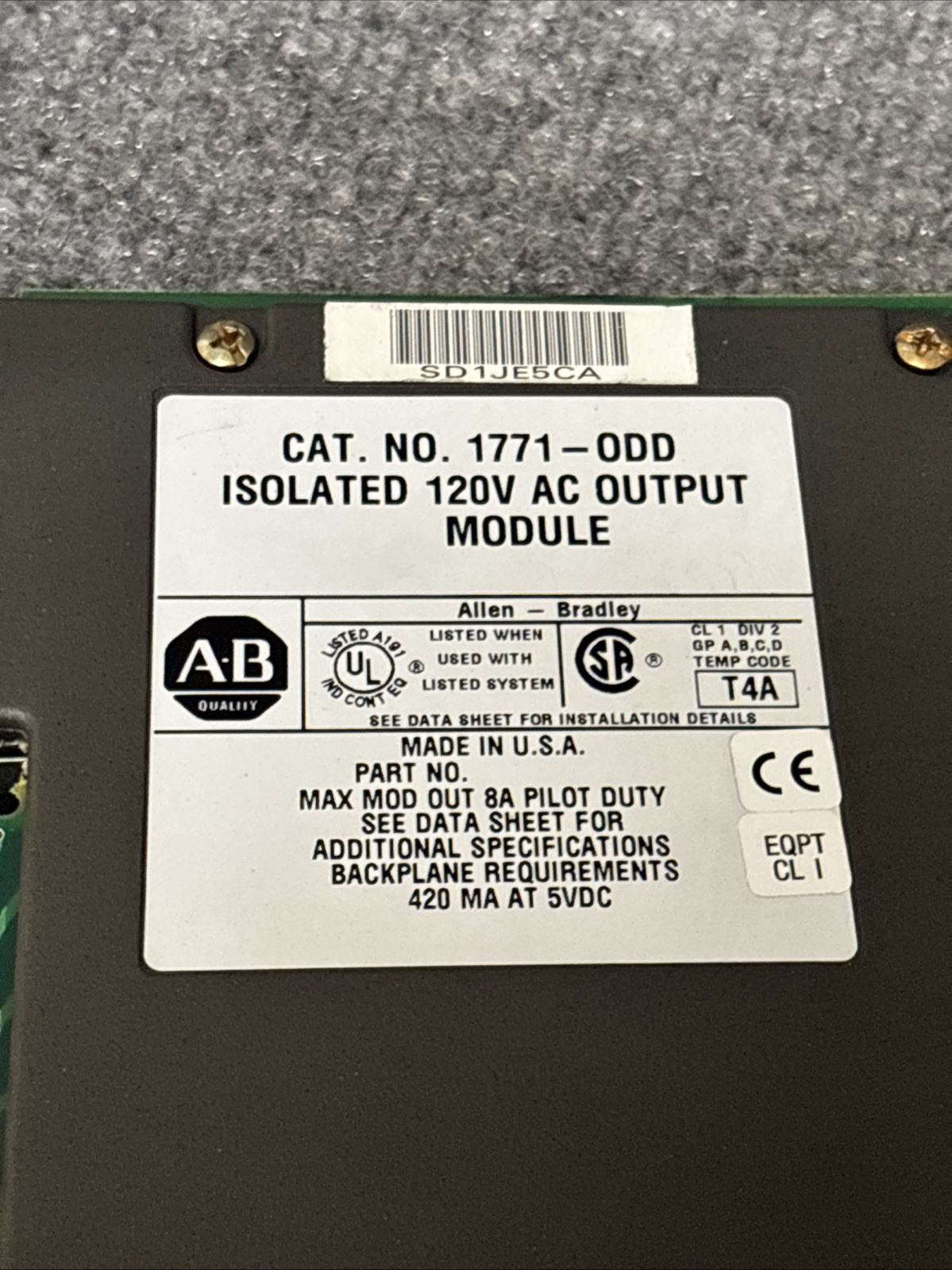 Allen Bradley 1771-0DD Isolated 120VAC PLC Output Module