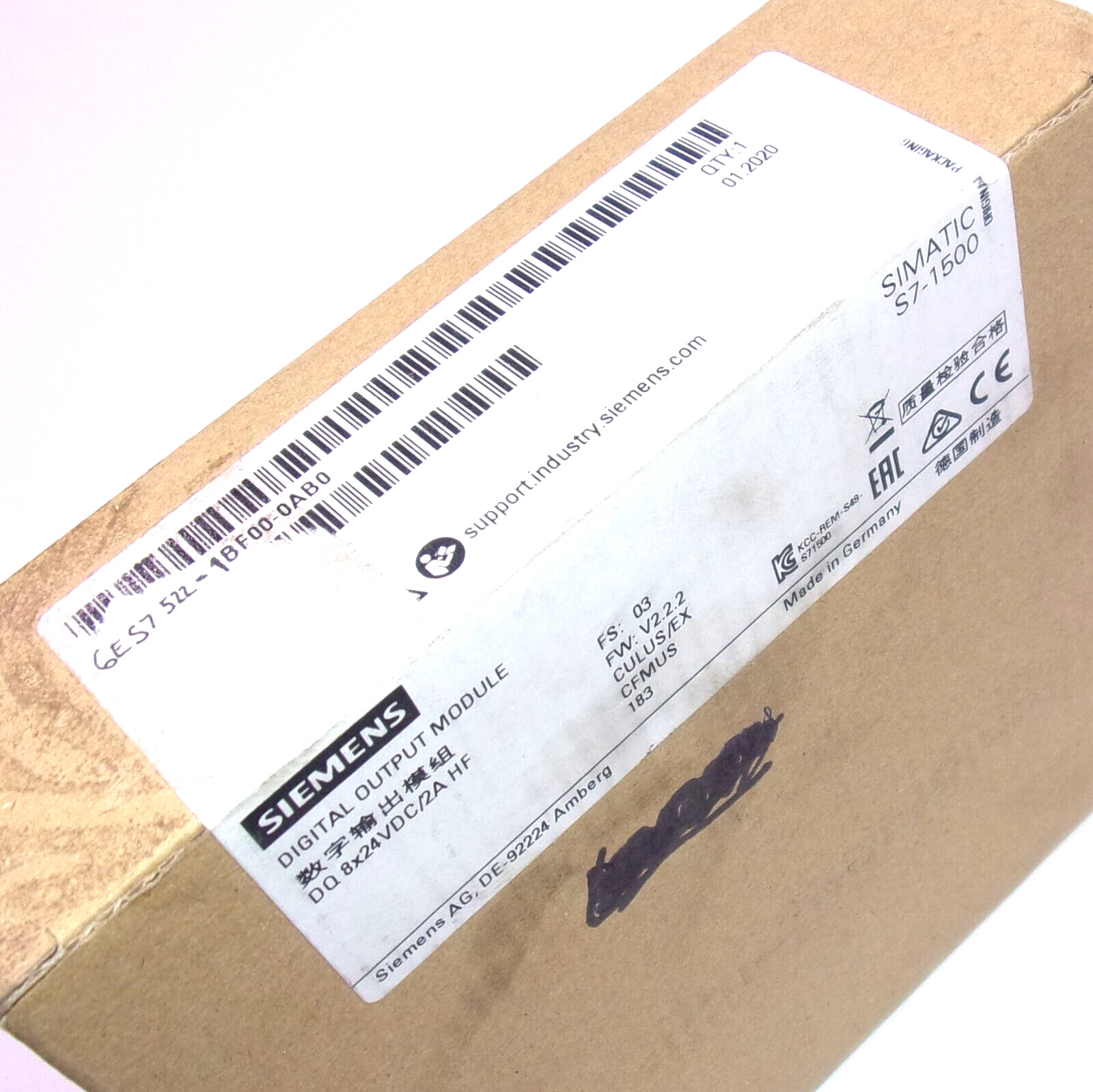 Siemens SIMATIC S7-1500 8 x 24VDC/2A Digital Output Module 6ES7522-1BF00-0AB0