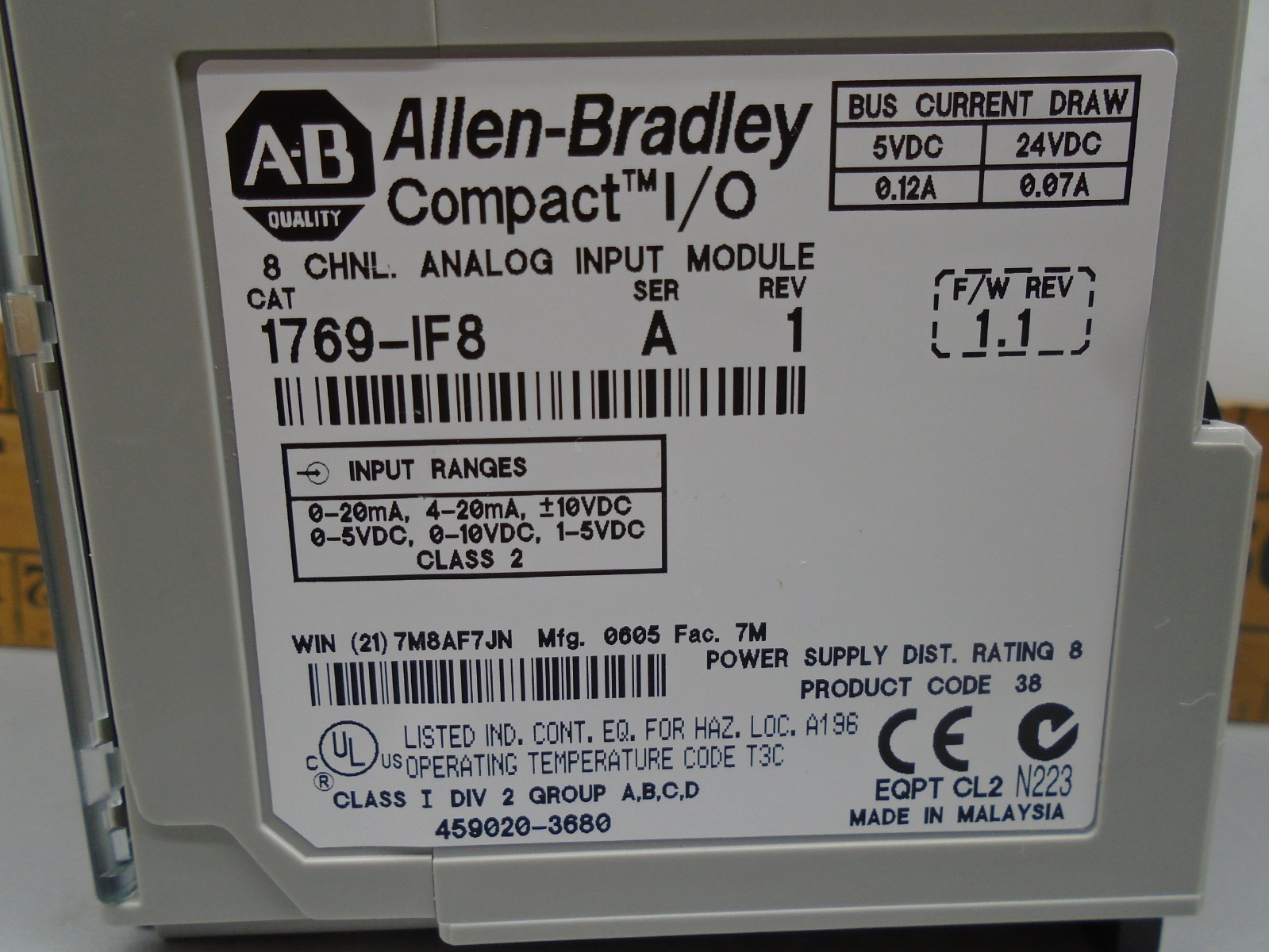 Allen Bradley 1769-IF8 Compact I/O Analog Input 1769-1F8 W402