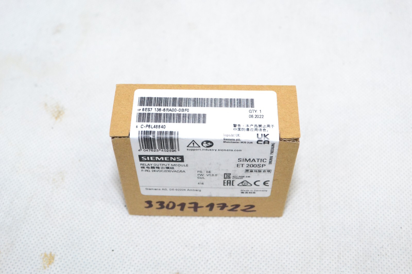 Siemens 6ES7 136-6RA00-0BF0 ET 200SP F-RQ 24VDC Relay Output ET200SP