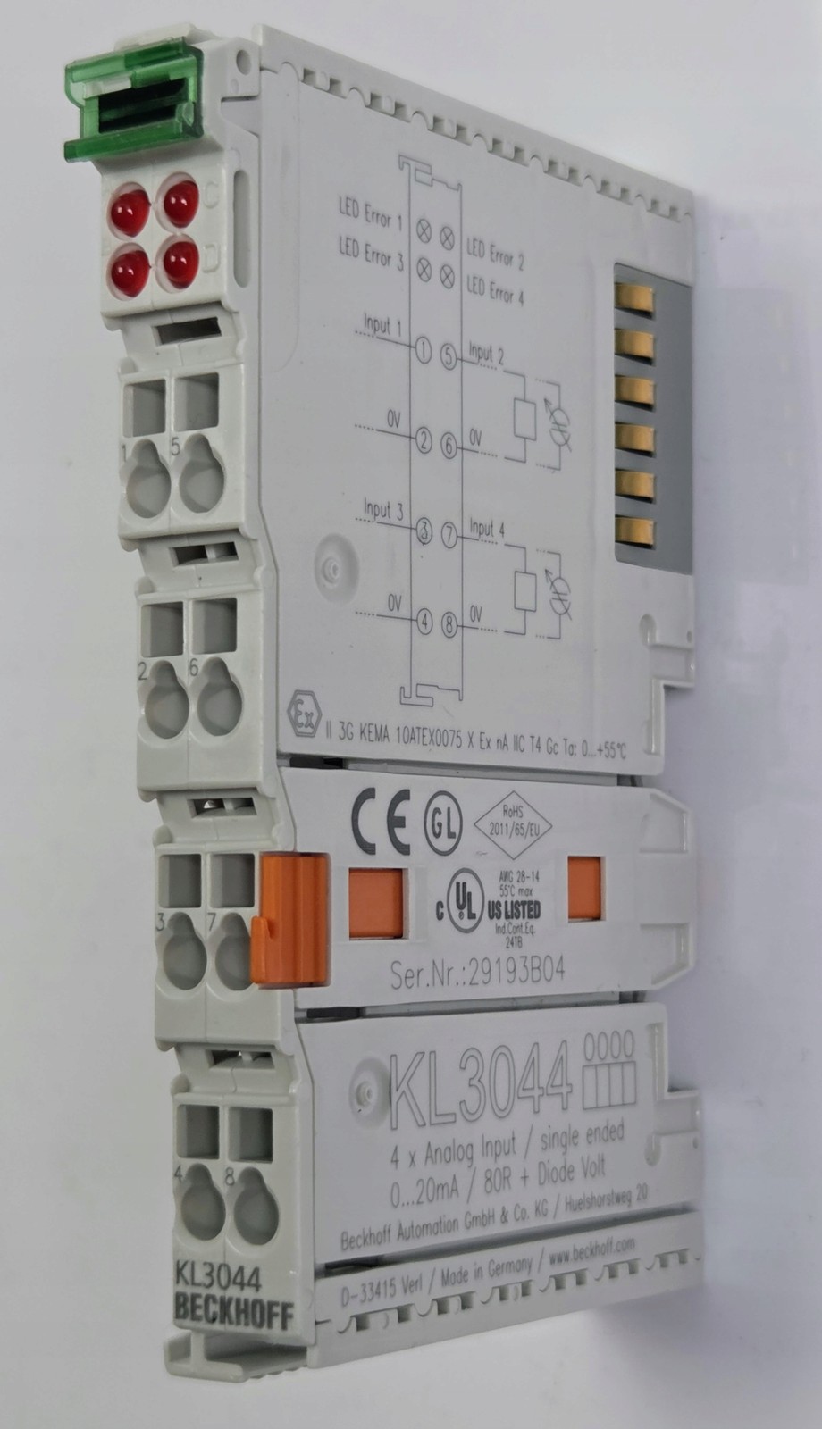 Beckhoff KL3044 4-Channel Analog Input Terminal 0-20mA 12-Bit