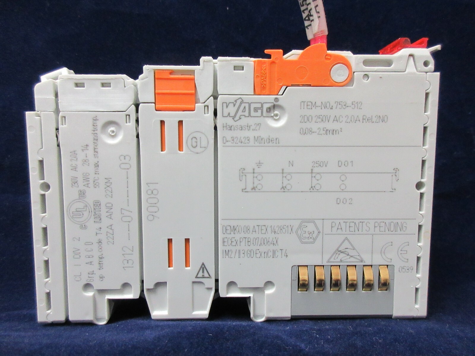 WAGO 753-512 2-CHANNEL RELAY OUTPUT, 250 VAC, 30 VDC, 2 AMPS, 2NO, DIN-35 RAIL