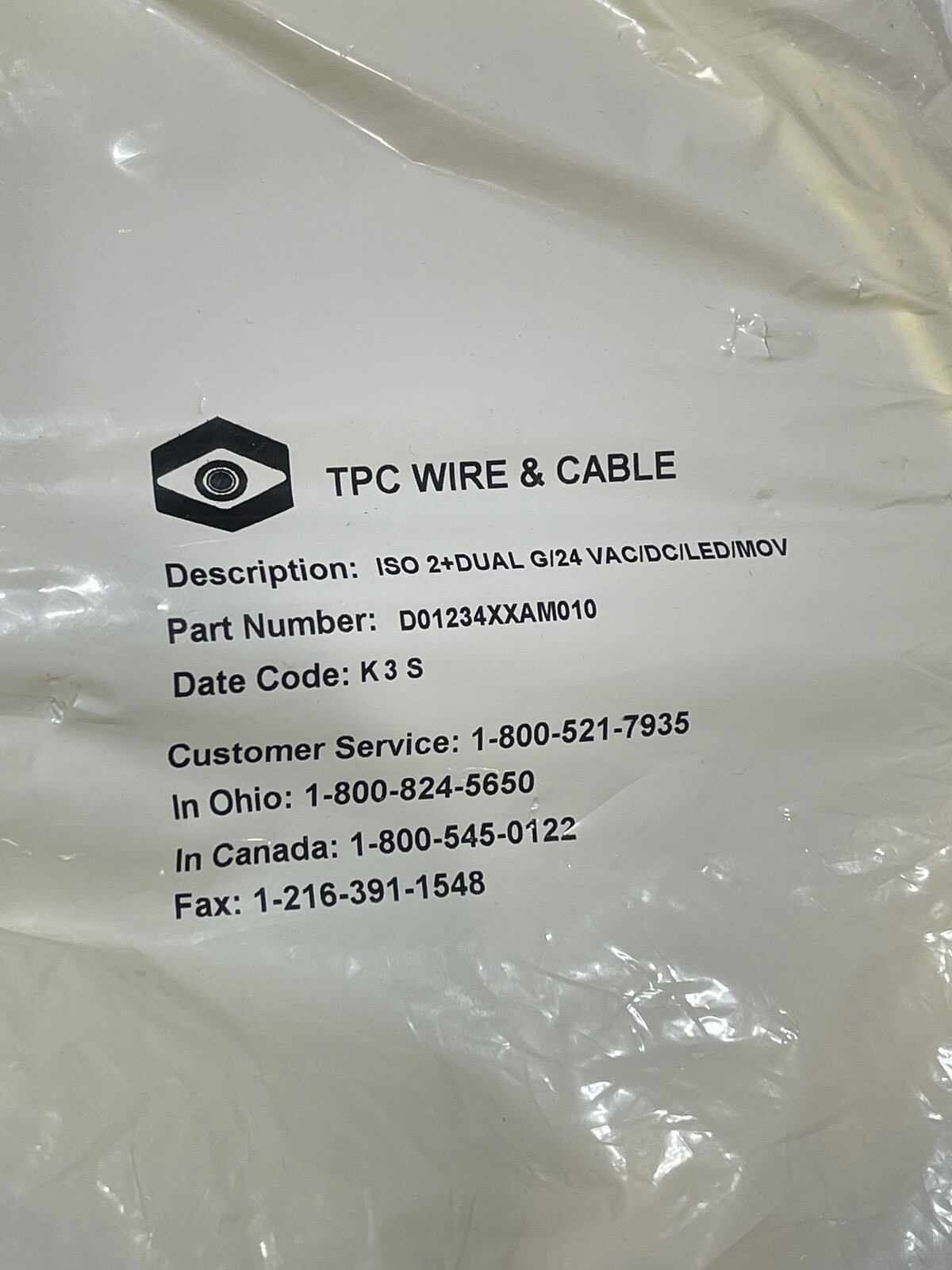 TPC WIRE & CABLE D01234XXAM010 TREX-ONICS ASSEMBLY ISO 2+DUAL G/24 VAC/D/LED/MOV