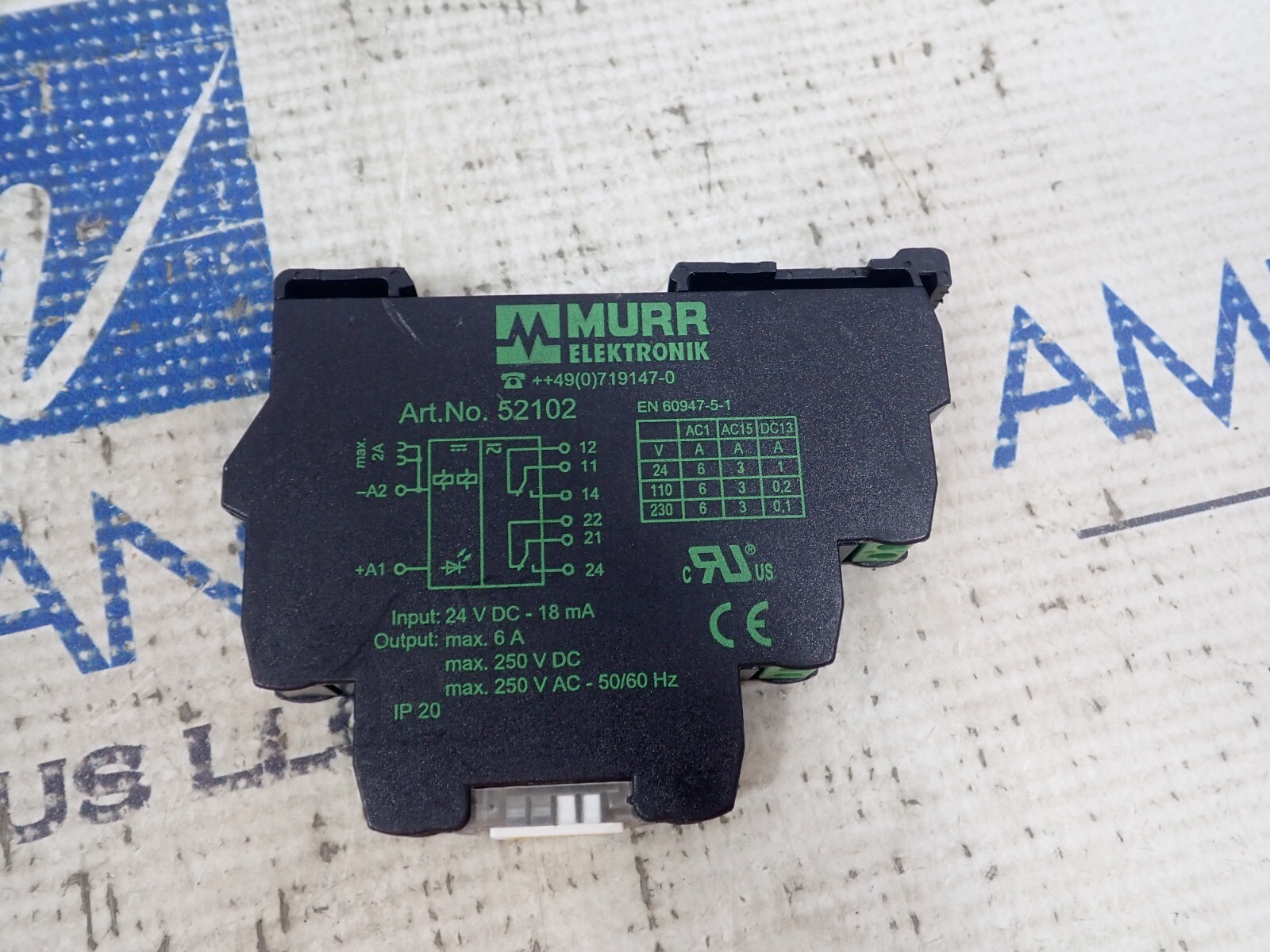 Murr Elektronik 52102 Output Relay 6A 250VDC Input 24VDC 18mA