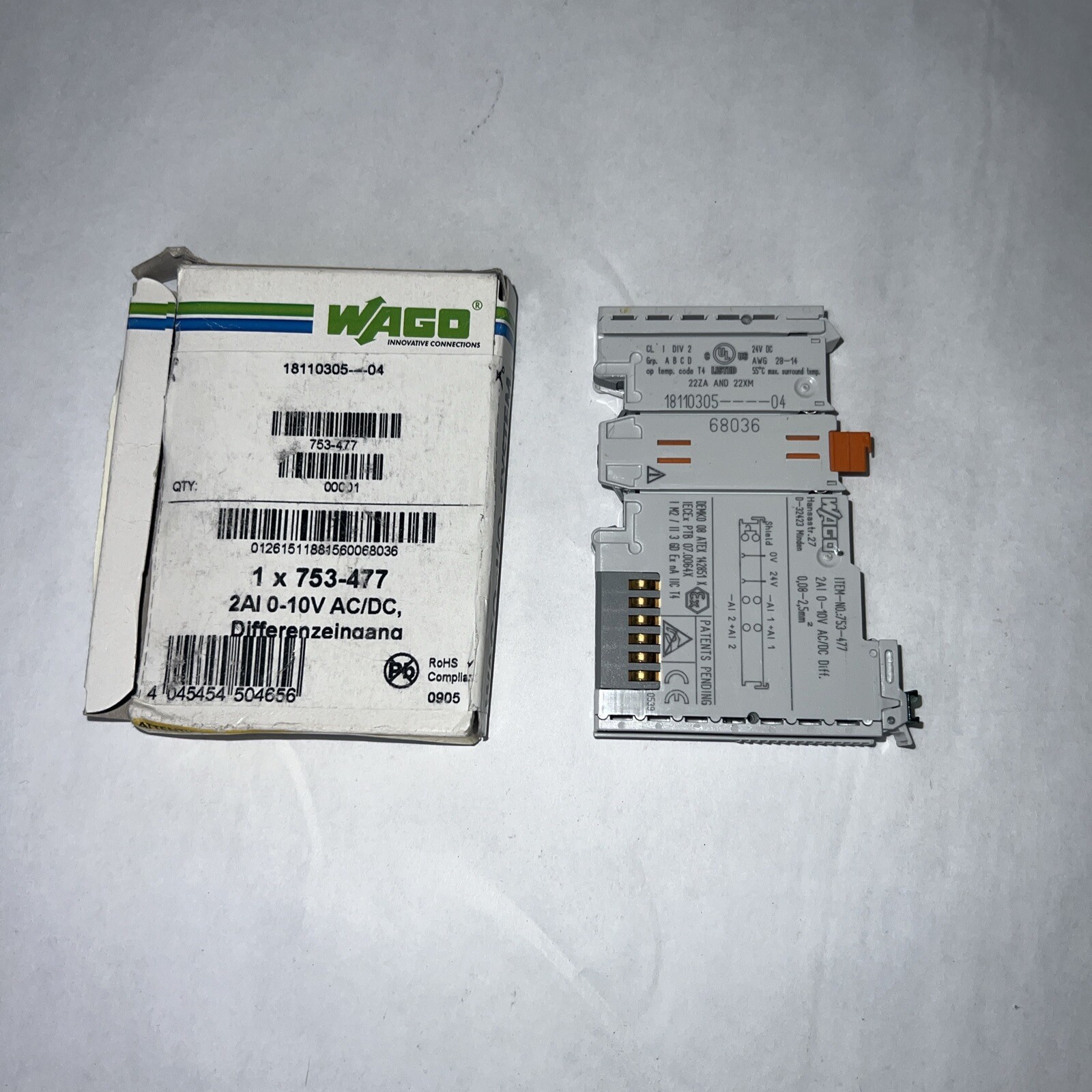 Wago 753-477 2-Channel Analog Input Module, 16 Bit, 0-10V AC/DV, Differential