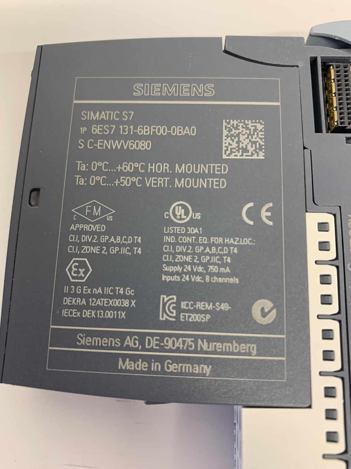 Siemens 6ES7 131-6BF00-0BA0 Digital Input Module & Base 6ES7 193-6BP20-0DA0