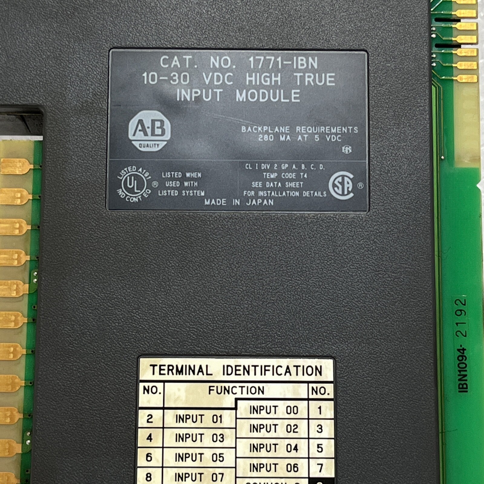 ALLEN BRADLEY 1771-IBN 10-30VDC HIGH TRUE INPUT MODULE PLC