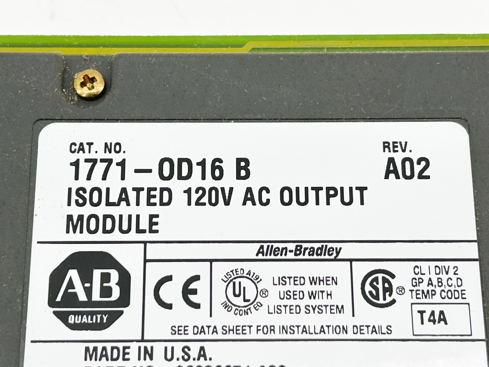 Allen Bradley 1771-OD16 Output Module Isolated 120V AC 16 Point Digital