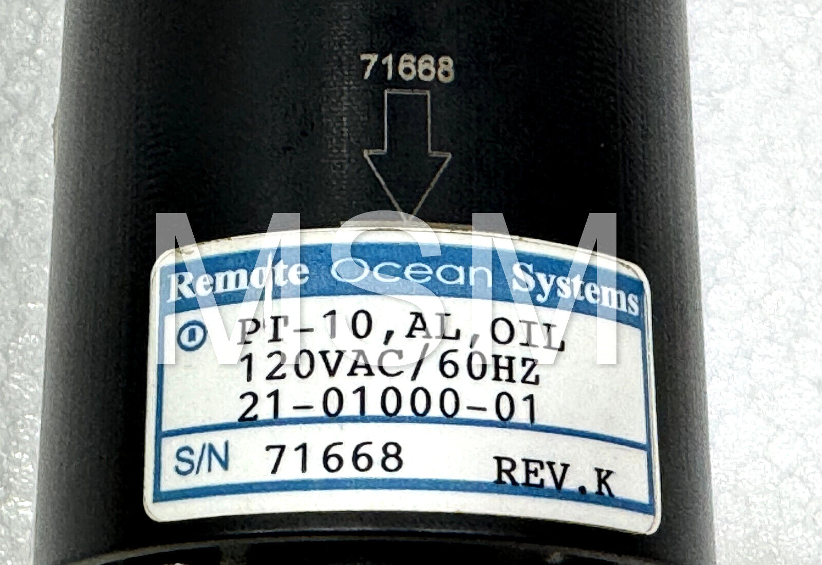 REMOTE OCEAN SYSTEMS Model PT-10,AL,OIL 120VAC/60HZ 21-01000-01 REV.K