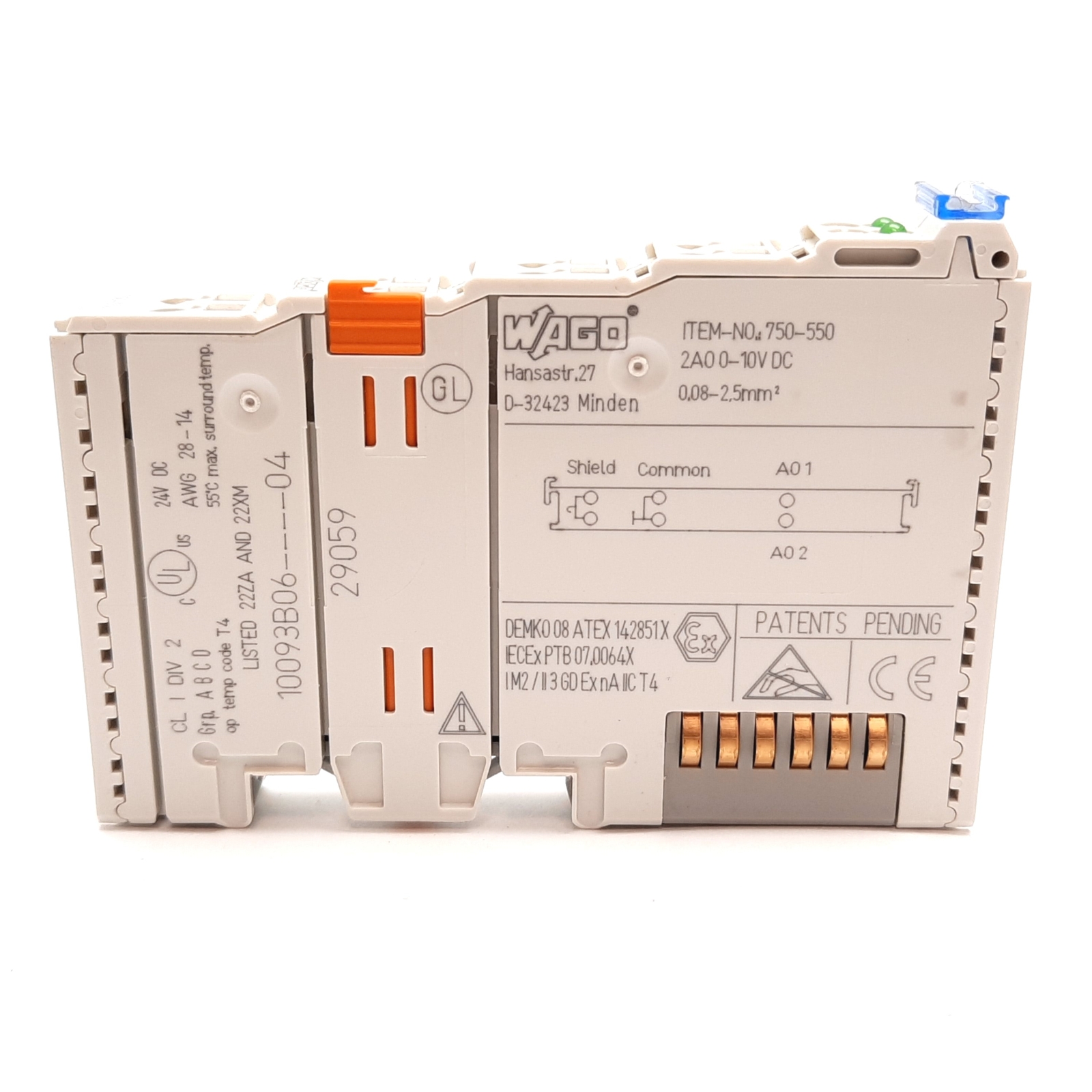 Wago 750-550 Analog Voltage Output Module, 2-Channel, 0-10VDC, 12-bit Resolution