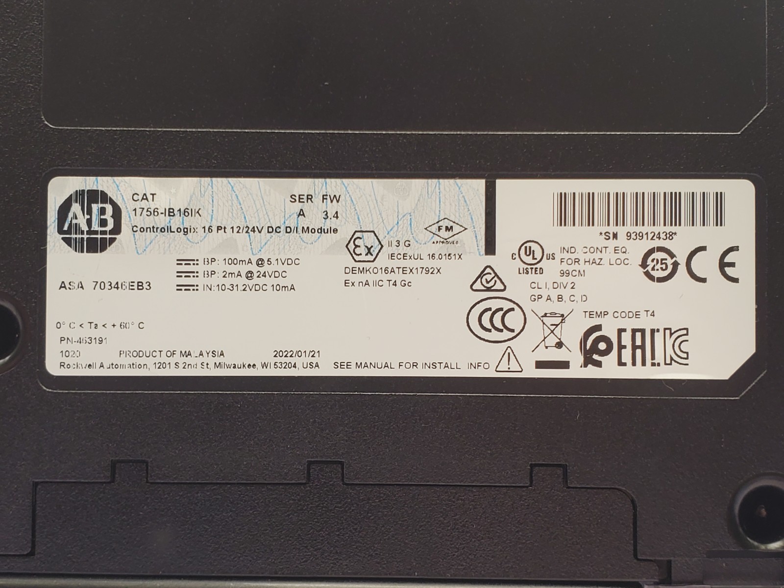 Allen Bradley 1756-IB16I Control Logix 16Pt 24VDC D/I Module