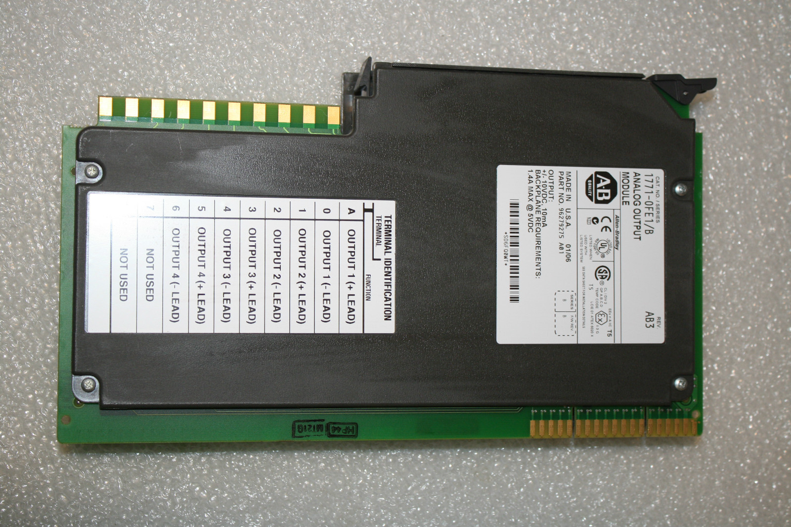 ALLEN BRADLEY 1771-OFE1 ANALOG OUTPUT MODULE, OUTPUT +/- 10 VDC, 10 MA, USED