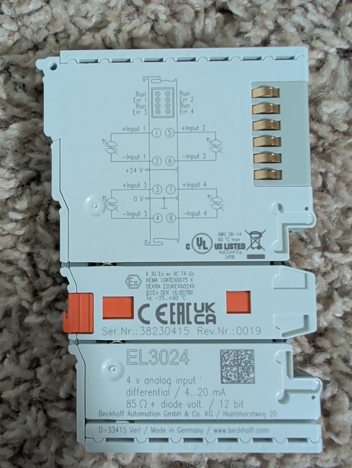 NEW Beckhoff EL3024 EtherCAT 4-20mA Analog Input Terminal Module 4-Channels