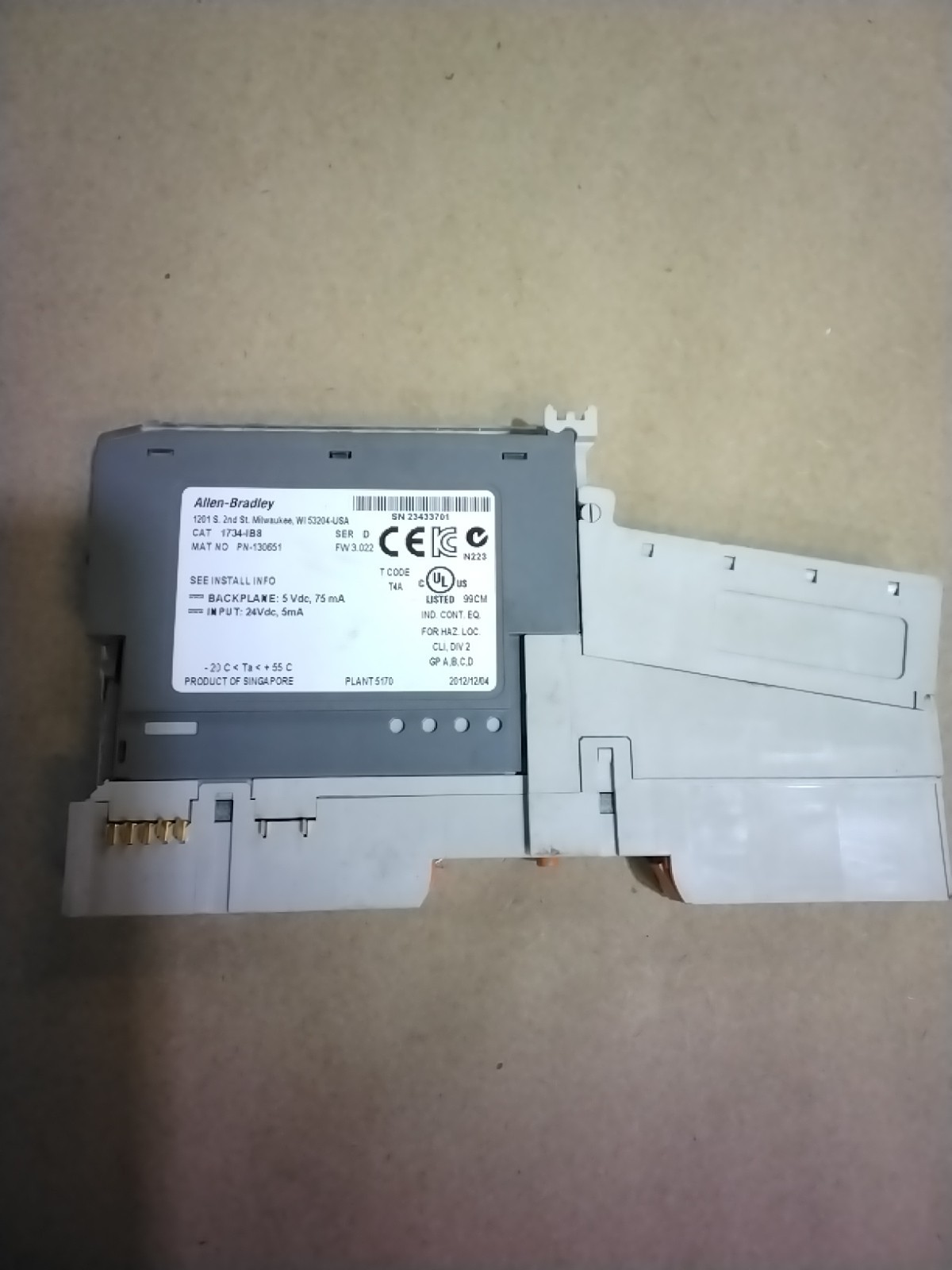 Allen Bradley 1734-IB8 Point I/O Sink Input Module – 24VDC – 1734-MB – 1734-RTB