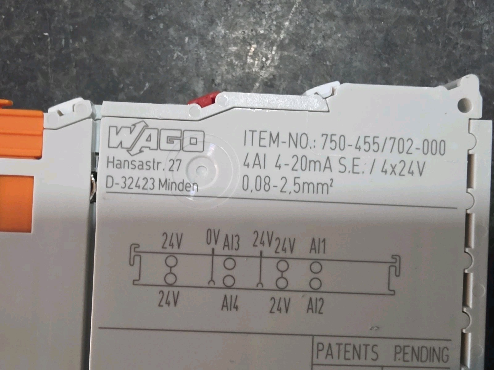 WAGO 750-455/702-000 4-Channel Analog Input Module PLC 4-20mA Single-Ended Used