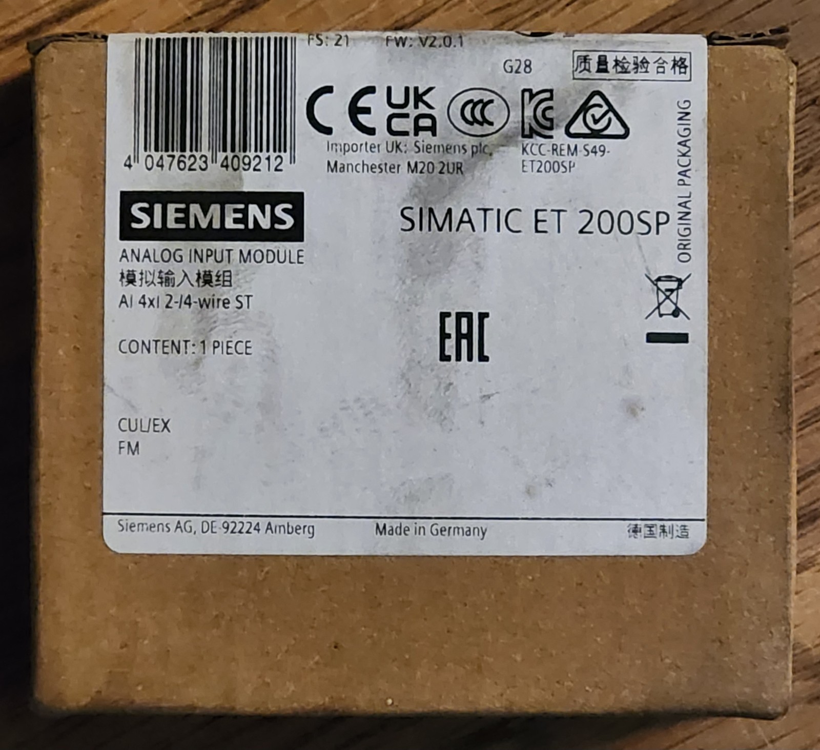 Siemens 6ES7 134-6GD01-0BA1 Analog Input Module / Simatic ET 200SP