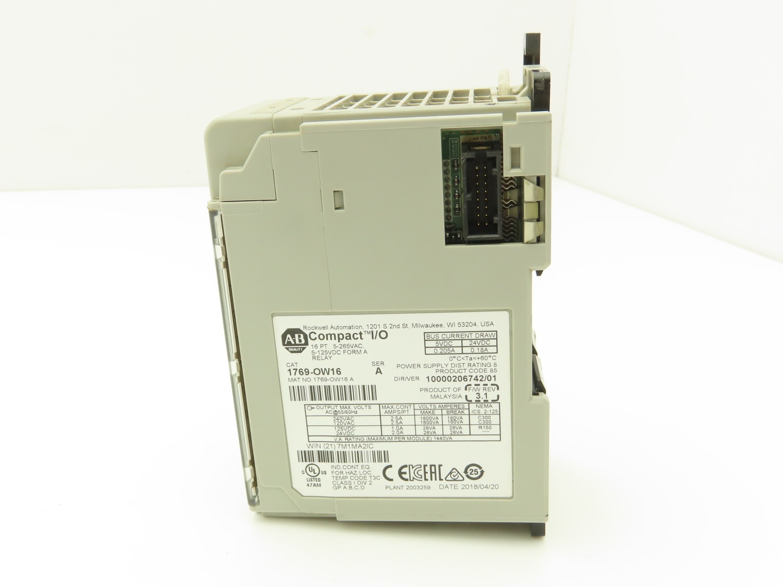 Allen Bradley 1769-OW16 Compact 16 Point Output Relay Module Ser A FW 3.1