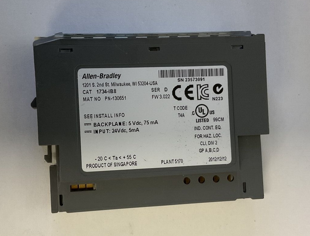 ALLEN BRADLEY 1734-IB8 INPUT MODULE 24VDC 5MA SER.D FW3.022