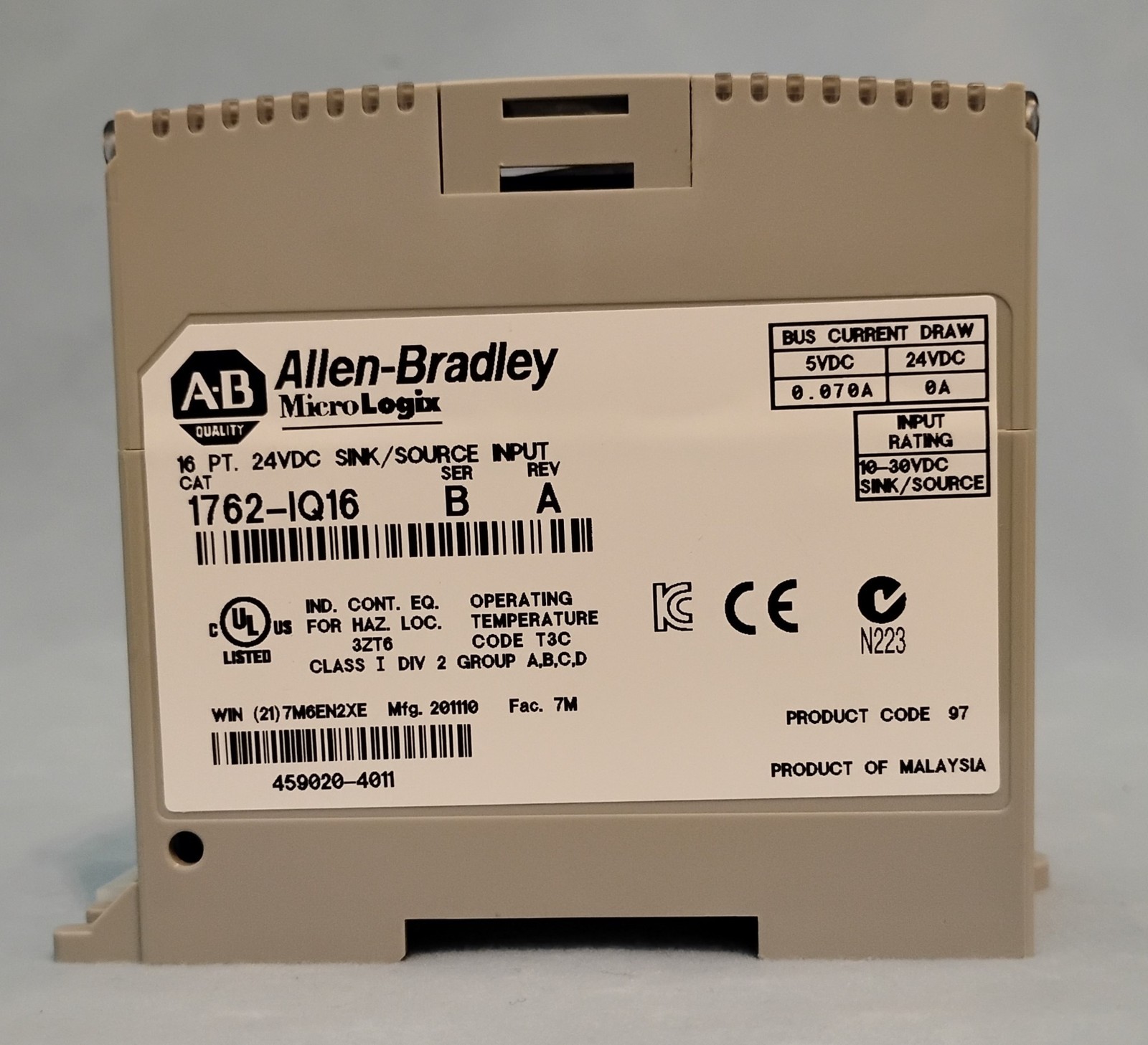 Rockwell Allen Bradley Micrologix PLC 1762-IQ16 16-Point Digital Input Module