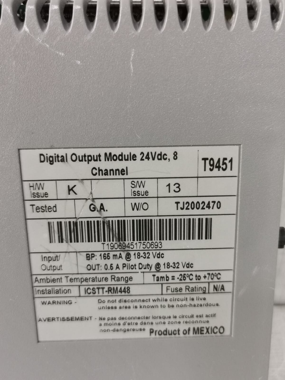ROCKWELL AUTOMATION AADVANCE 9451 DO DIGITAL OUTPUT MODULE 24VDC,8 CHANNEL T9451