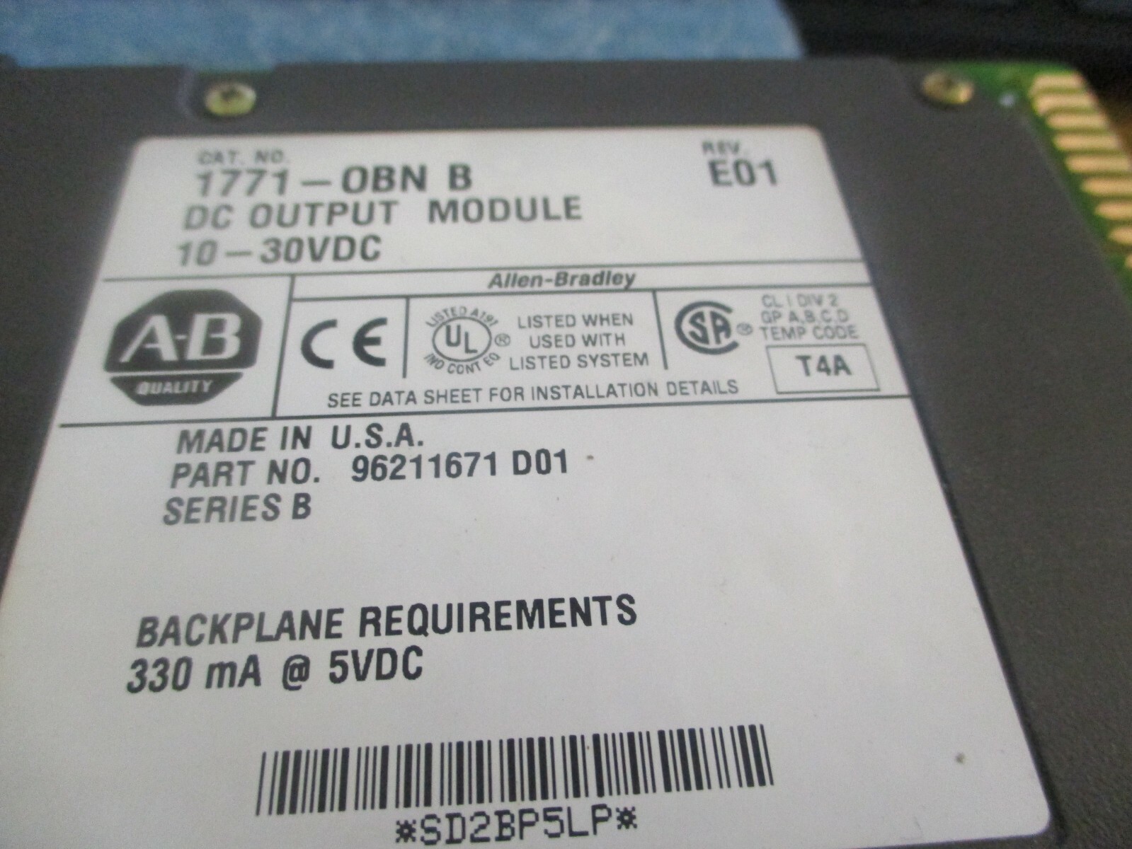 Allen-Bradley Cat. No. 1771-OBN B. 10 – 30 VDC High True Output Mod. Rev. E01