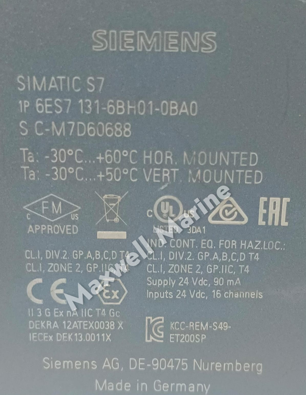 SIEMENS 6ES7131-6BH01-0BA0, SIMATIC S7 ET 200SP, Digital input module,DI 16x 24V