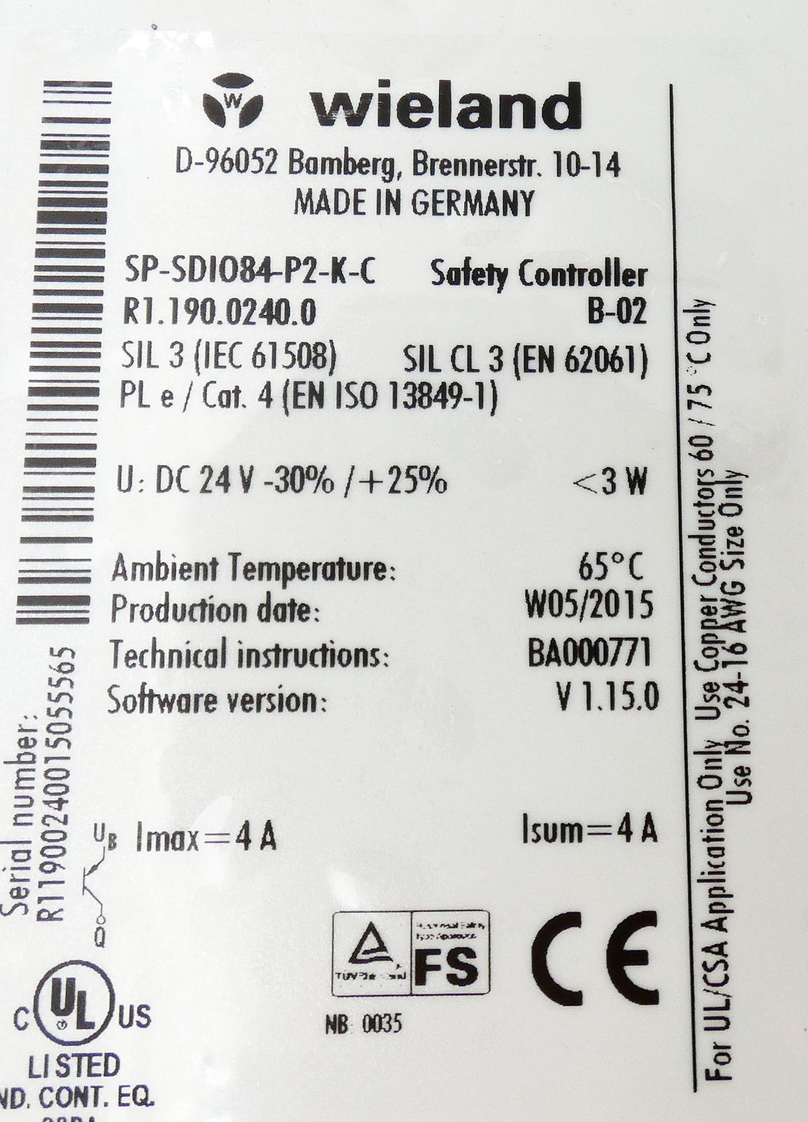 Wieland SP-SDIO84-P2-K-C R1.190.0240.0 Input/Output Module -used-