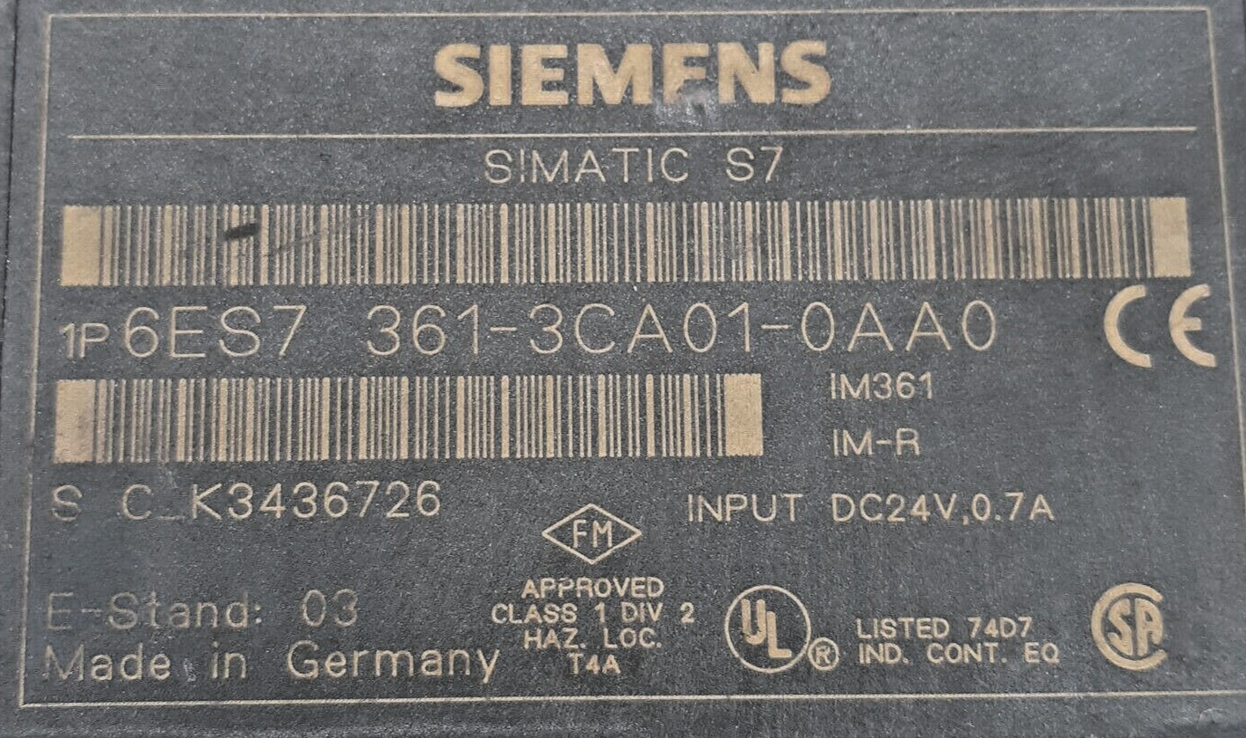 Siemens Simatic S7 6ES7 361-3CA01-0AA0 Interface Module – Broken Plastic