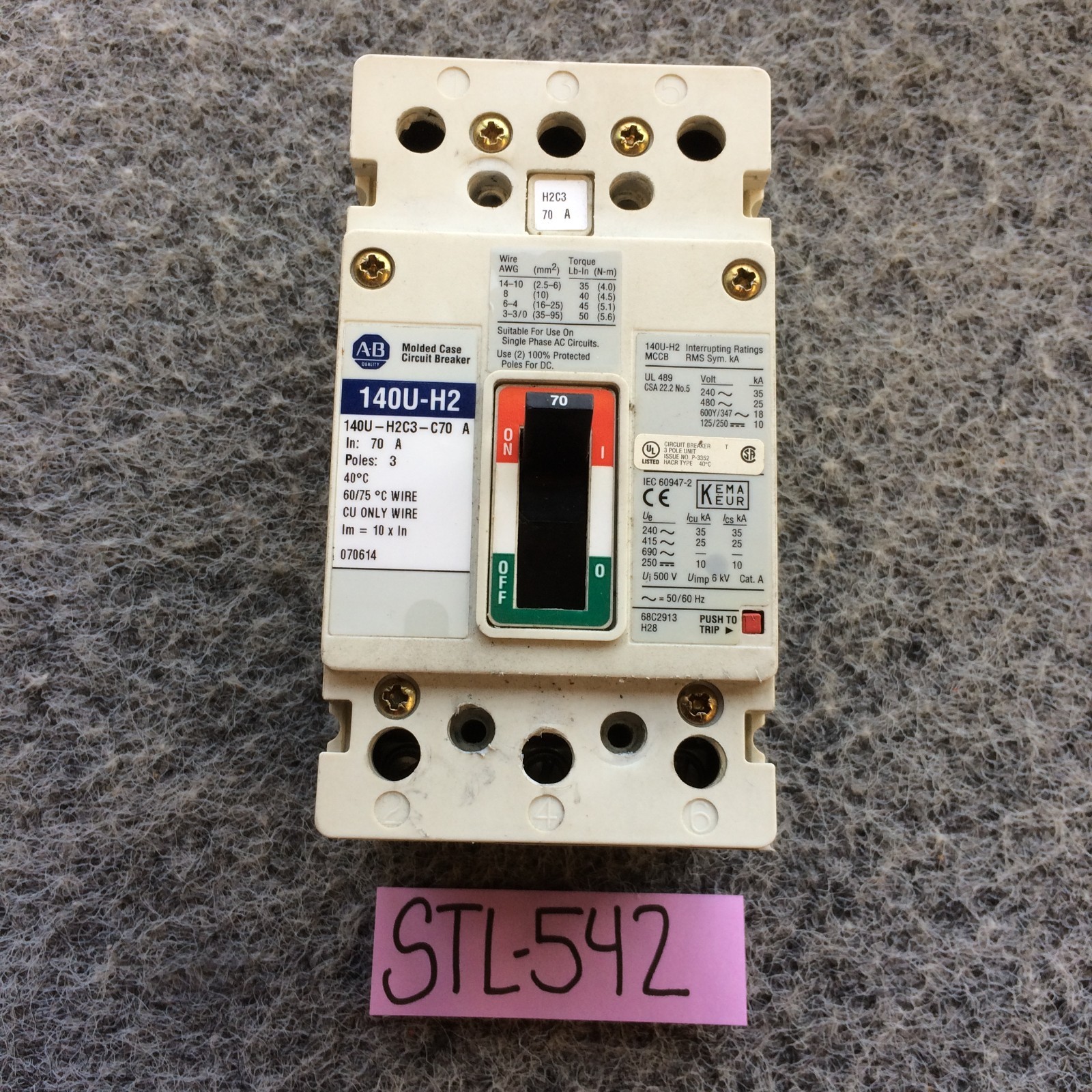 NEW TAKEOUT NTO – Allen-Bradley 140U-H2C3-C70 Circuit Breaker H2C3 70 Amp