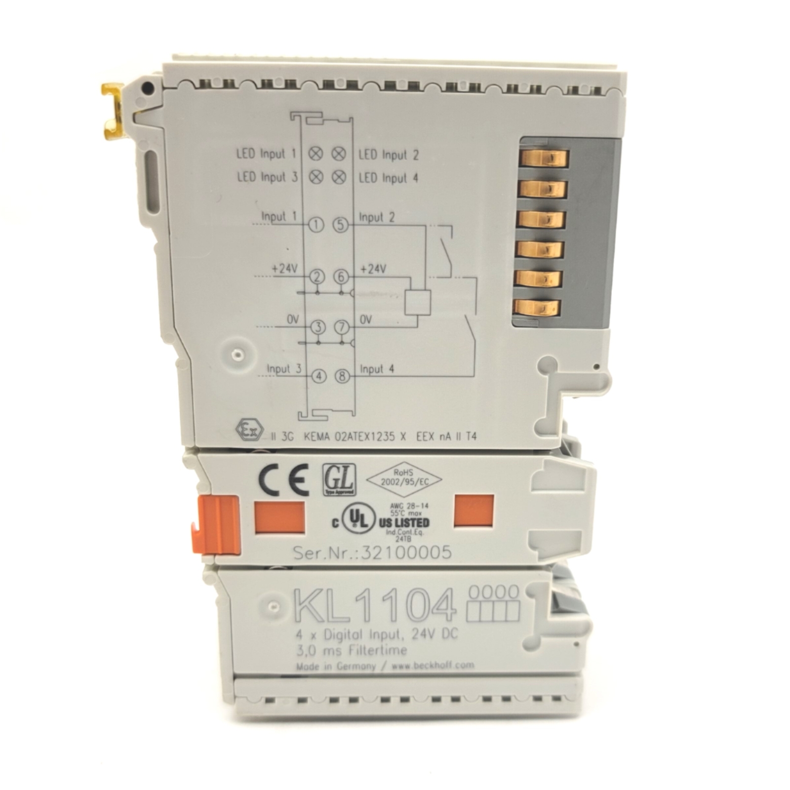 Lot Of 3 BECKHOFF KL1104 4-Channel Digital Input Terminal, 24VDC, 2-Wire/3-Wire