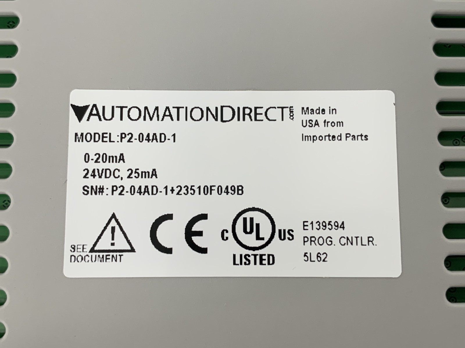 Automation Direct P2-04AD-1 4-Channel Analog Current Input Module 0-20mA 24VDC