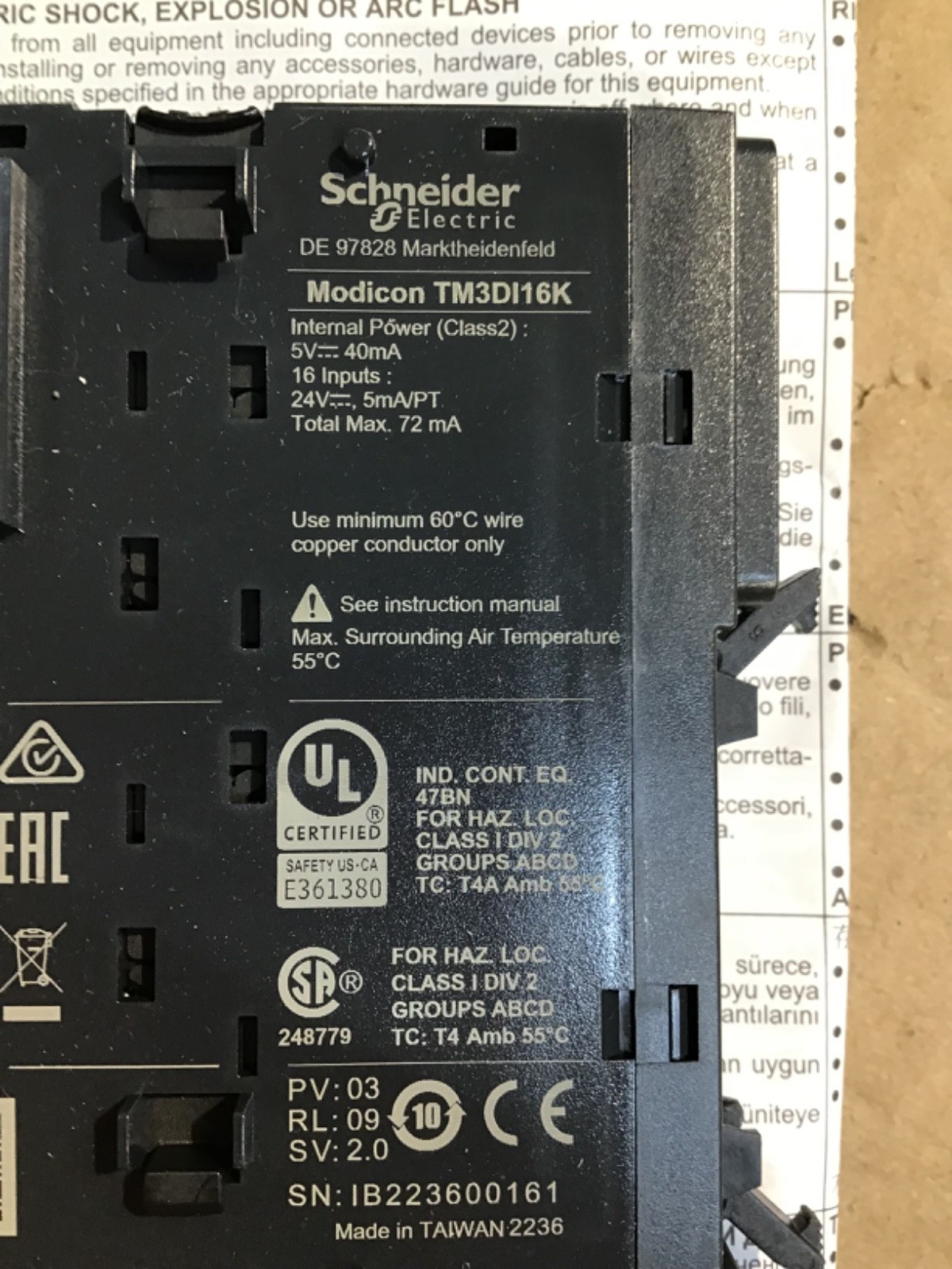 SCHNEIDER ELECTRIC TM3DI16K 16 POINT DISCRETE INPUT MODULE, 24VDC, NEW IN BOX