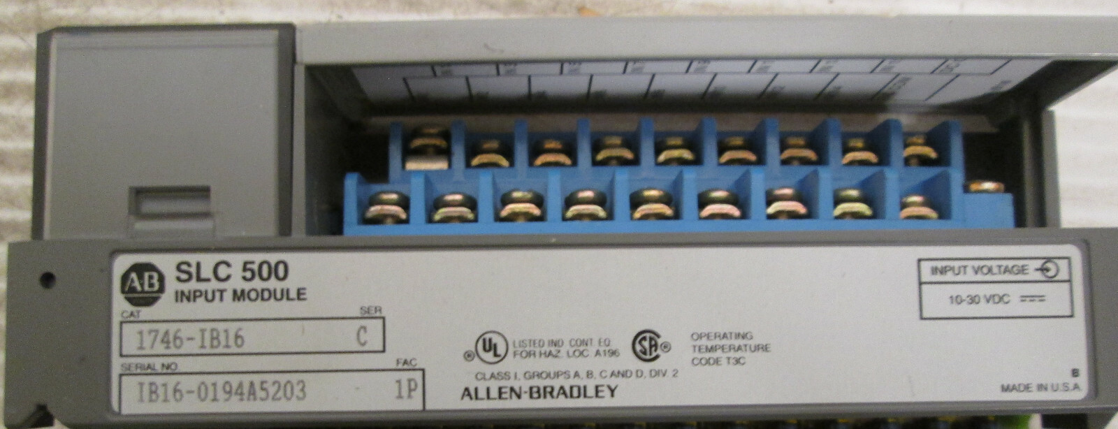 Allen-Bradley 1746-IB16 Input Module Ser C Input Voltage 10-30VDC