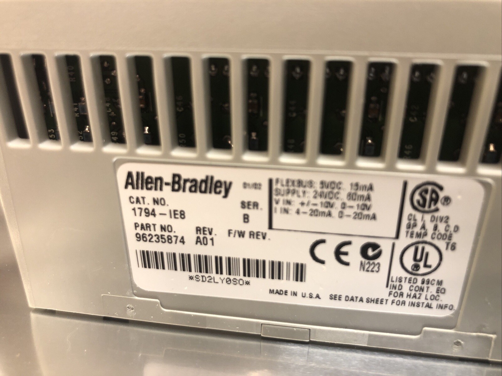 1 Used Allen Bradley 1794-IE8 Flex 8 Point Analog Input Module 96235874, 5-24VDC