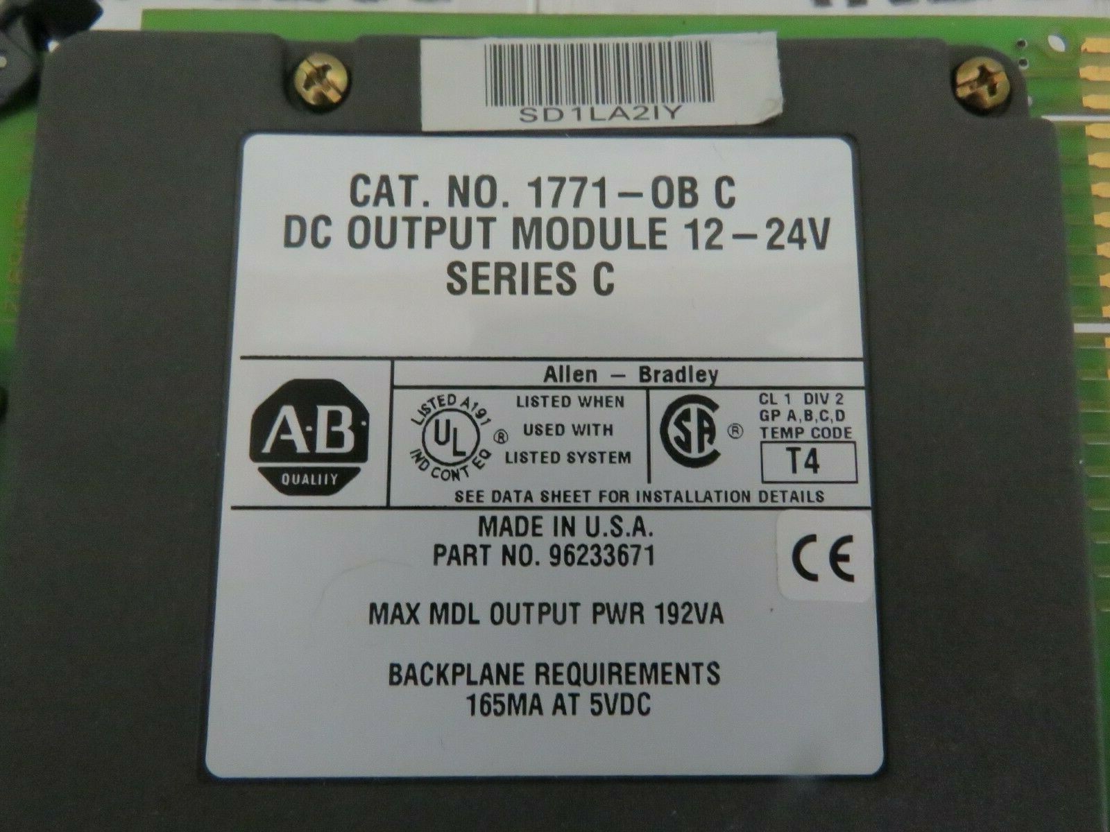 ALLEN BRADLEY DC OUTPUT MODULE 1771-OB SER C USED