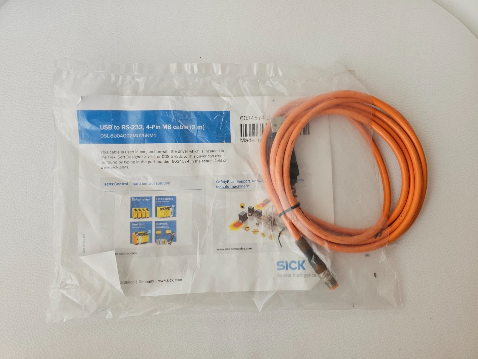SICK DSL-8U04G02M025KM1 USB to RS-232 4-Pin M8 Cable 2m 6034574