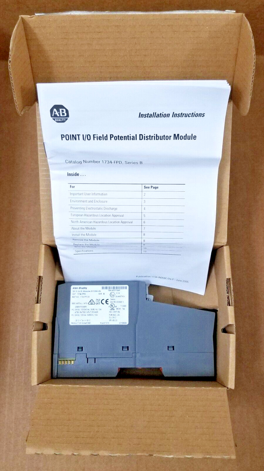 Surplus NEW IN BOX Allen Bradley 1734-FPD/B Field Potential Distributor 24V/240V