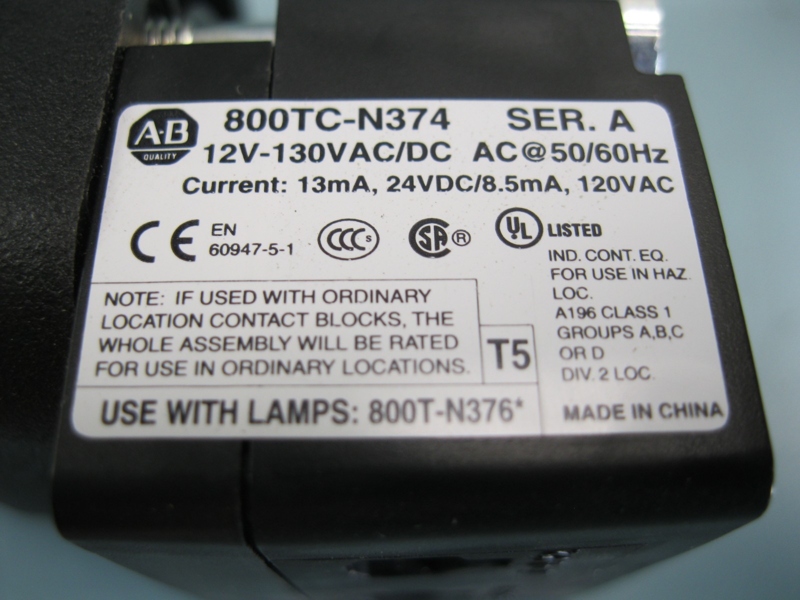 Allen-Bradley 800H-QRH2W Ser H White Pilot Light 800TC-N374 Power Module L13