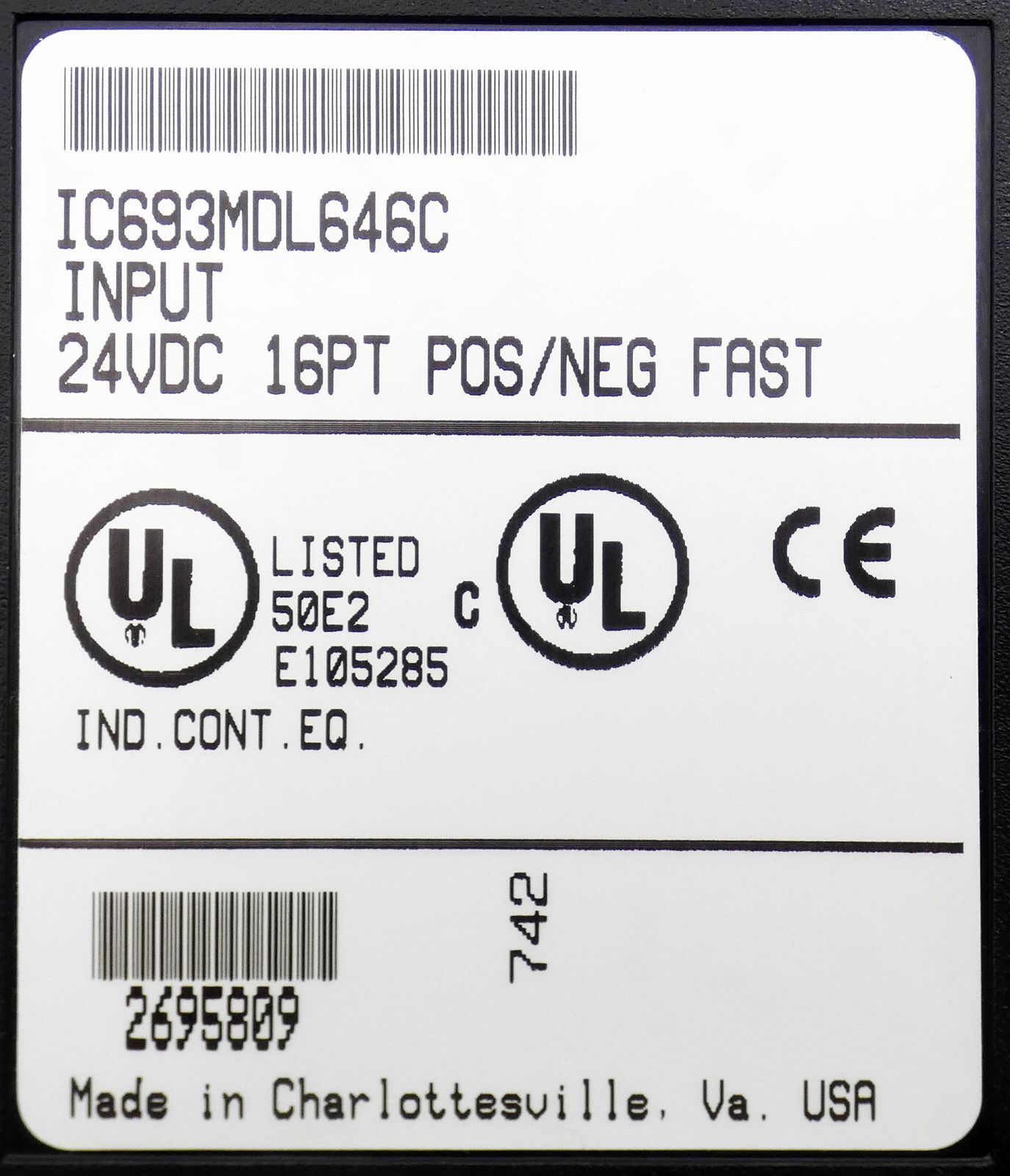 GE Fanuc IC693MDL646C 16PT 24VDC Pos/Neg Fast Input Module -used-