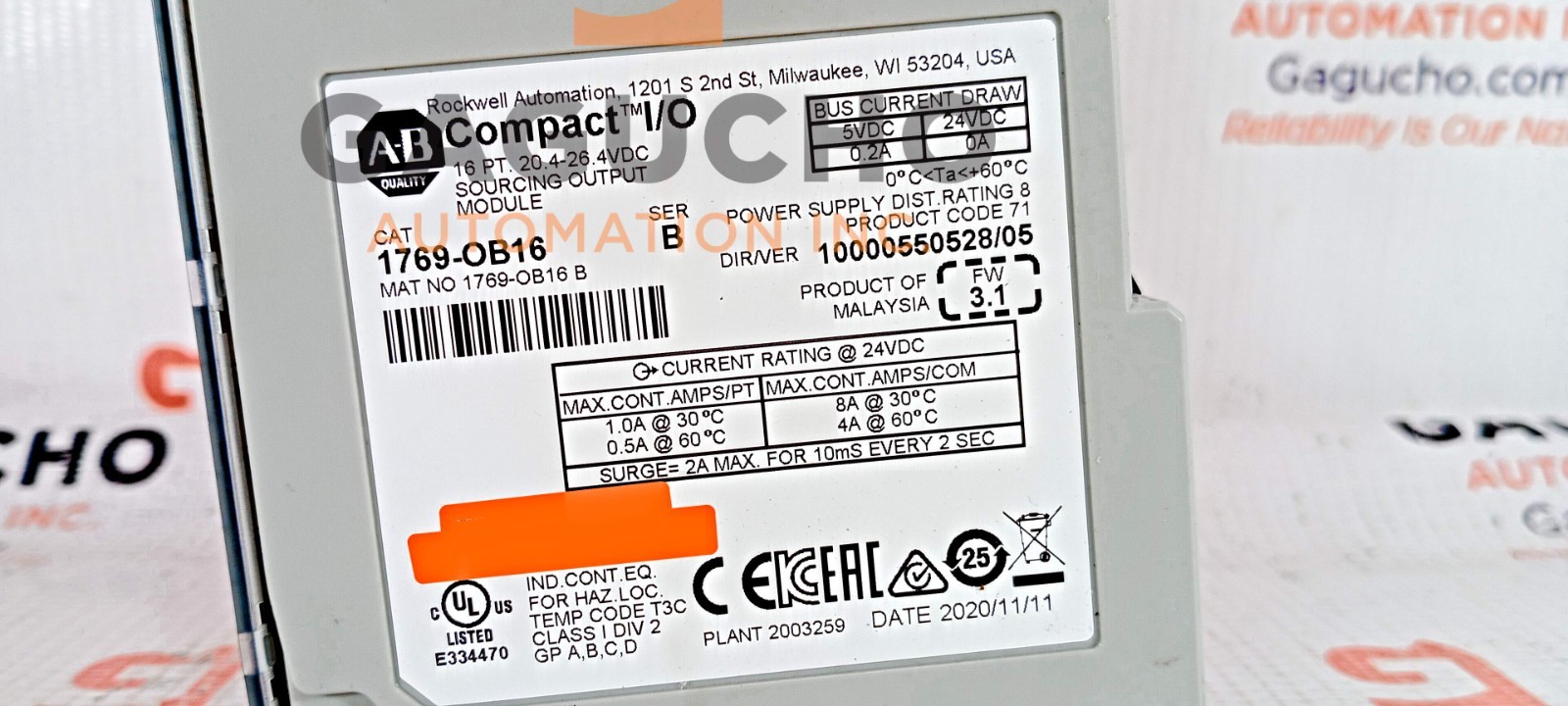 Allen-Bradley 1769-OB16 Compact I/O 16 Pt. Sourcing Output Module