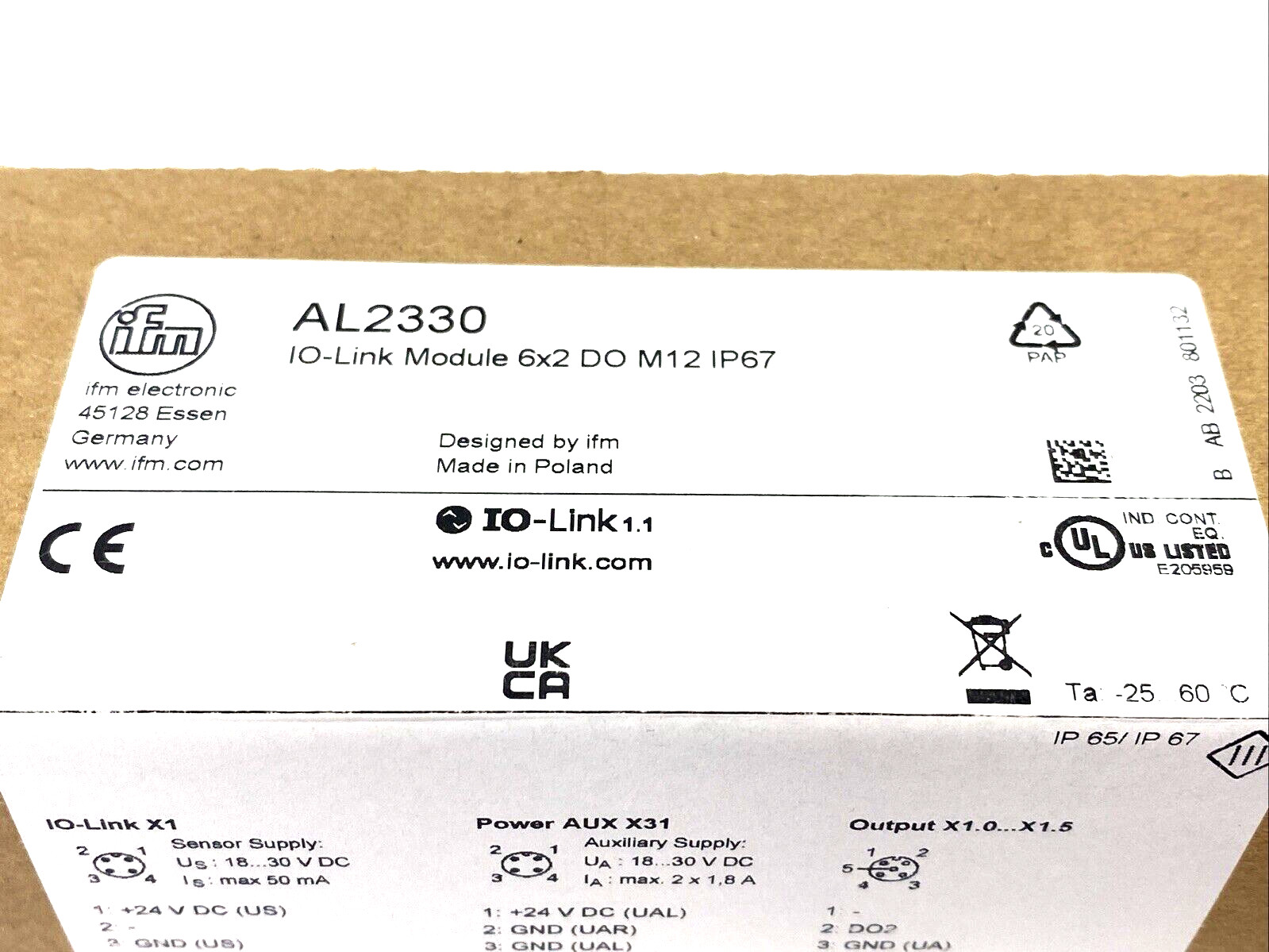 ifm AL2330 IO-Link CompactLine Module IO-Link Module 6×2 DO M12 IP67