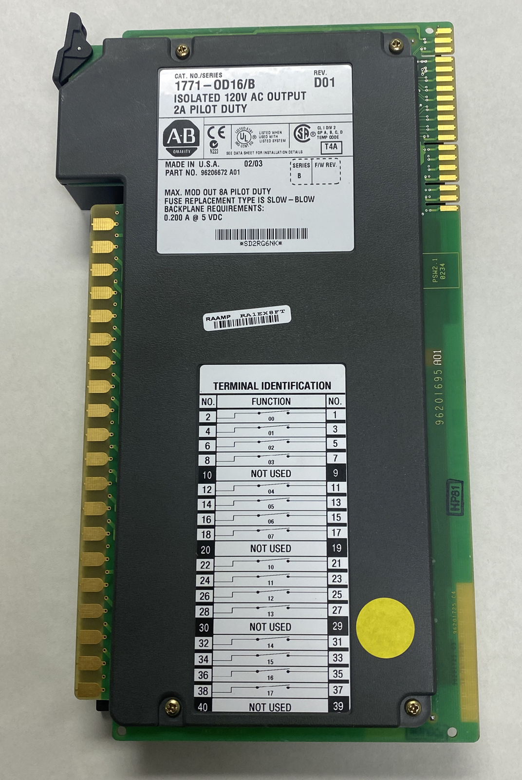 ALLEN BRADLEY,1771-OD16,SER B ISOLATED 120 VAC AC OUTPUT MODULE