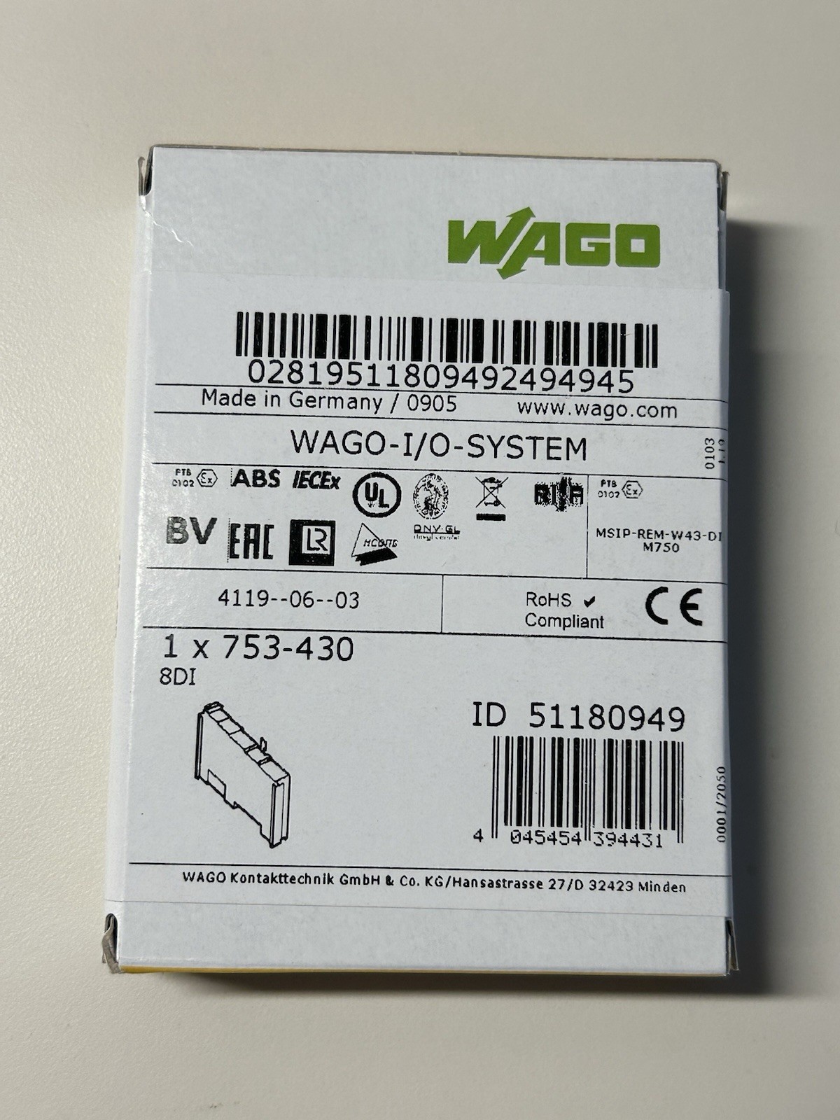WAGO 8-channel digital input; 24 VDC; 3 ms 753-430 Brand New