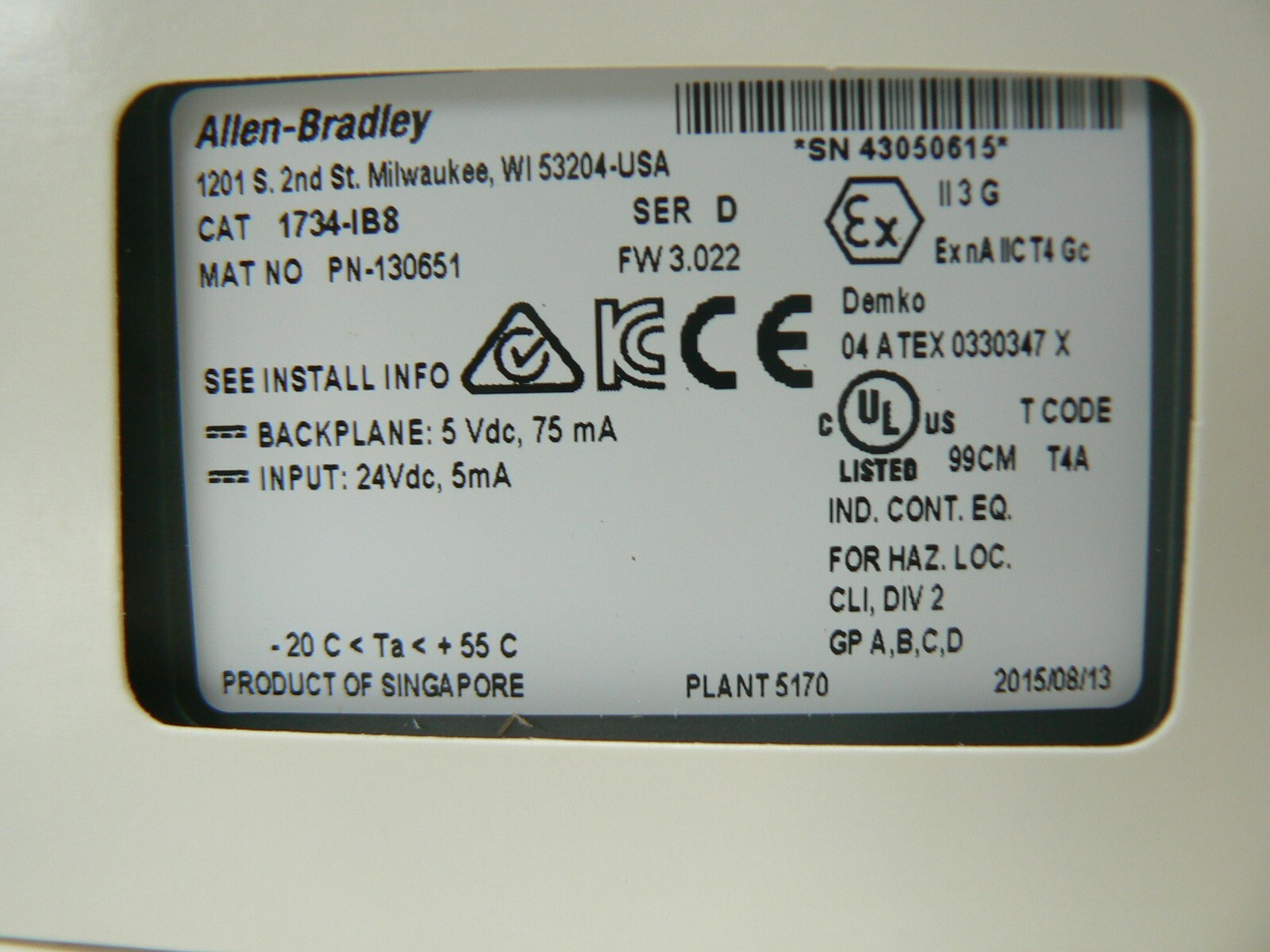 Allen-Bradley Cat. 1734-IB8, P/N 130651, Digital Input Module, NEW (A)