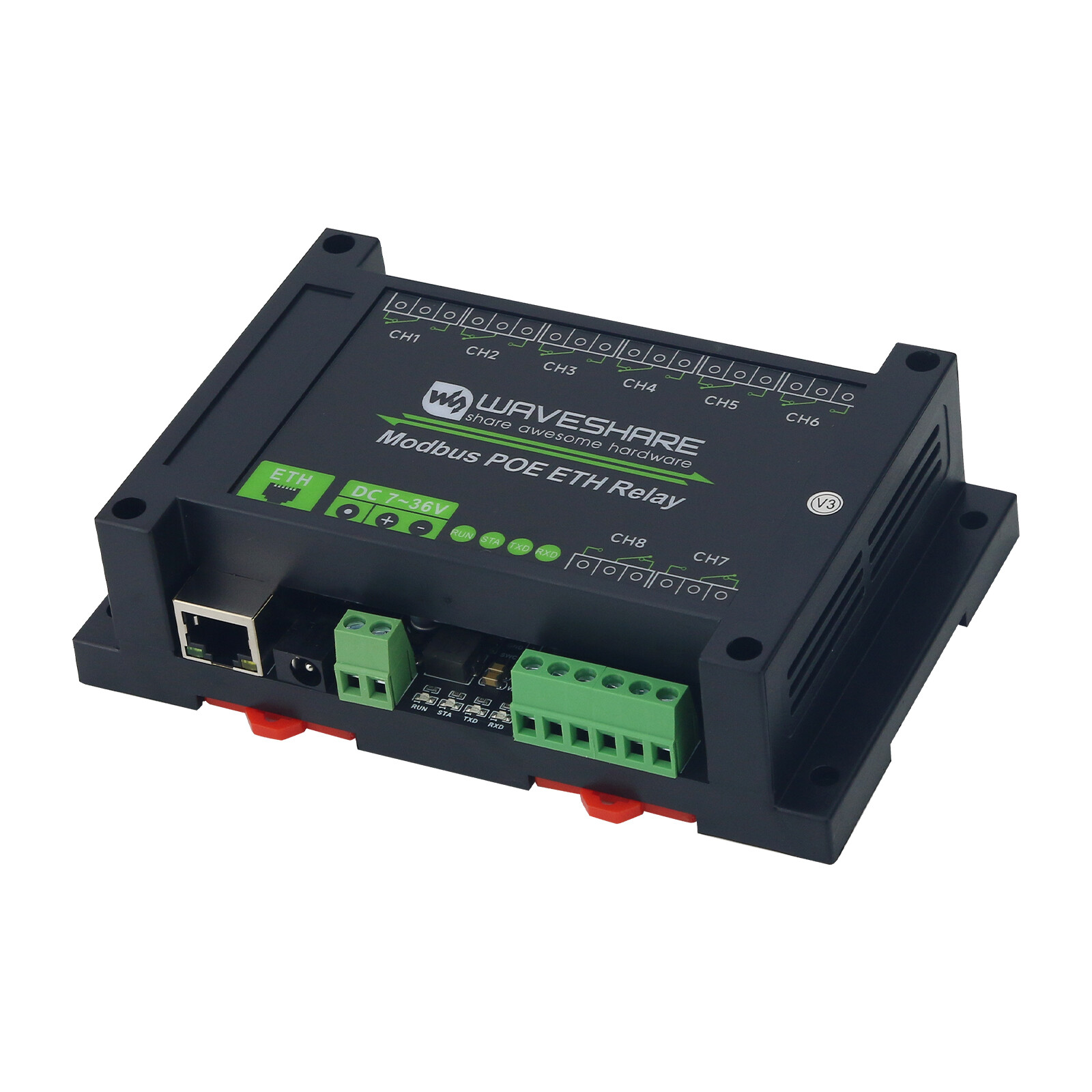 Waveshare Industrial 8CH Ethernet Relay Module Modbus POE ETH Relay for Industry