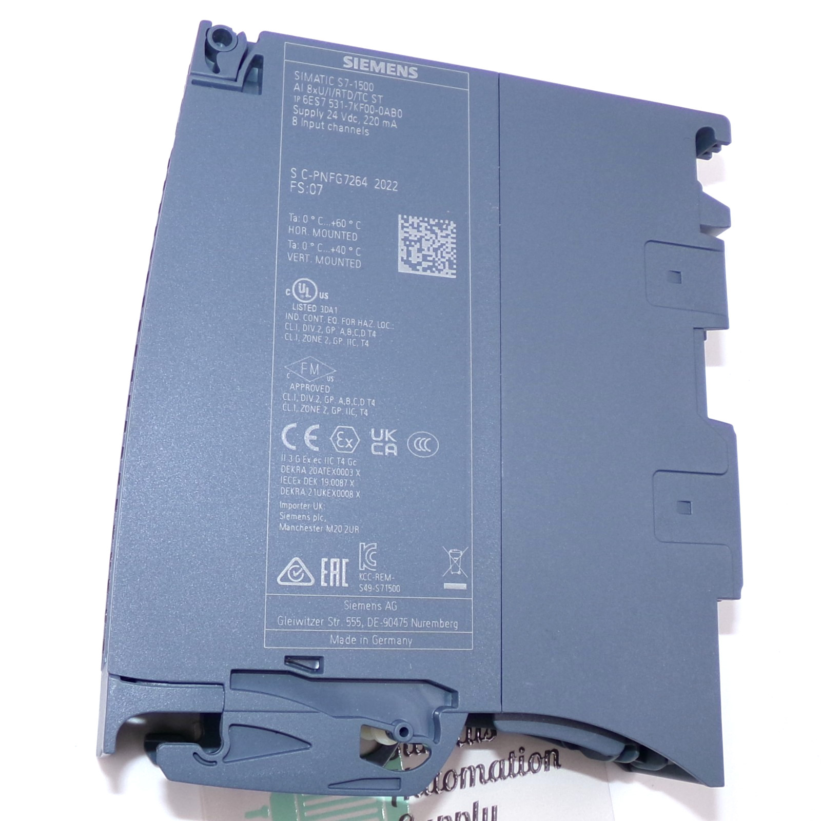 Siemens SIMATIC S7-1500 8-Channel Analog Input Module 6ES7531-7KF00-0AB0