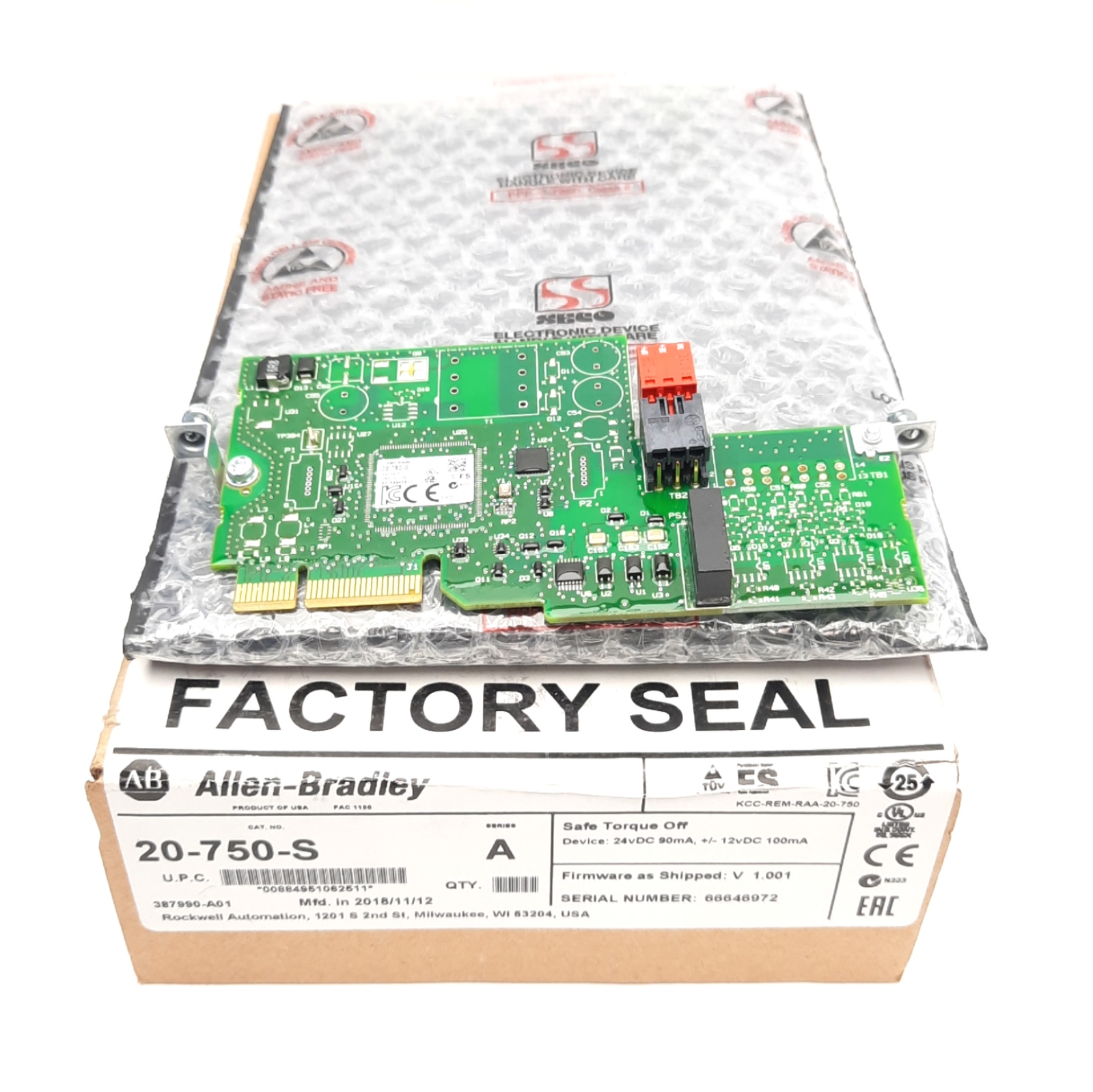 Allen Bradley 20-750-S PowerFlex Saftey Torque Off Module FW: V1.001, 24VDC 90mA