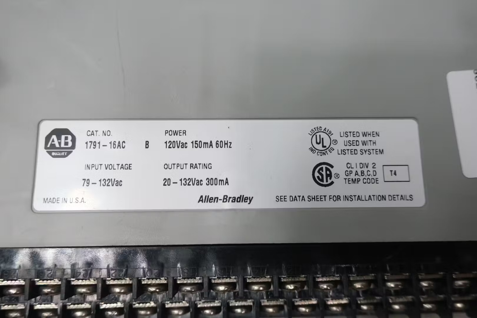 Genuine Allen Bradley 1791-16AC Block I/o Module Ser B