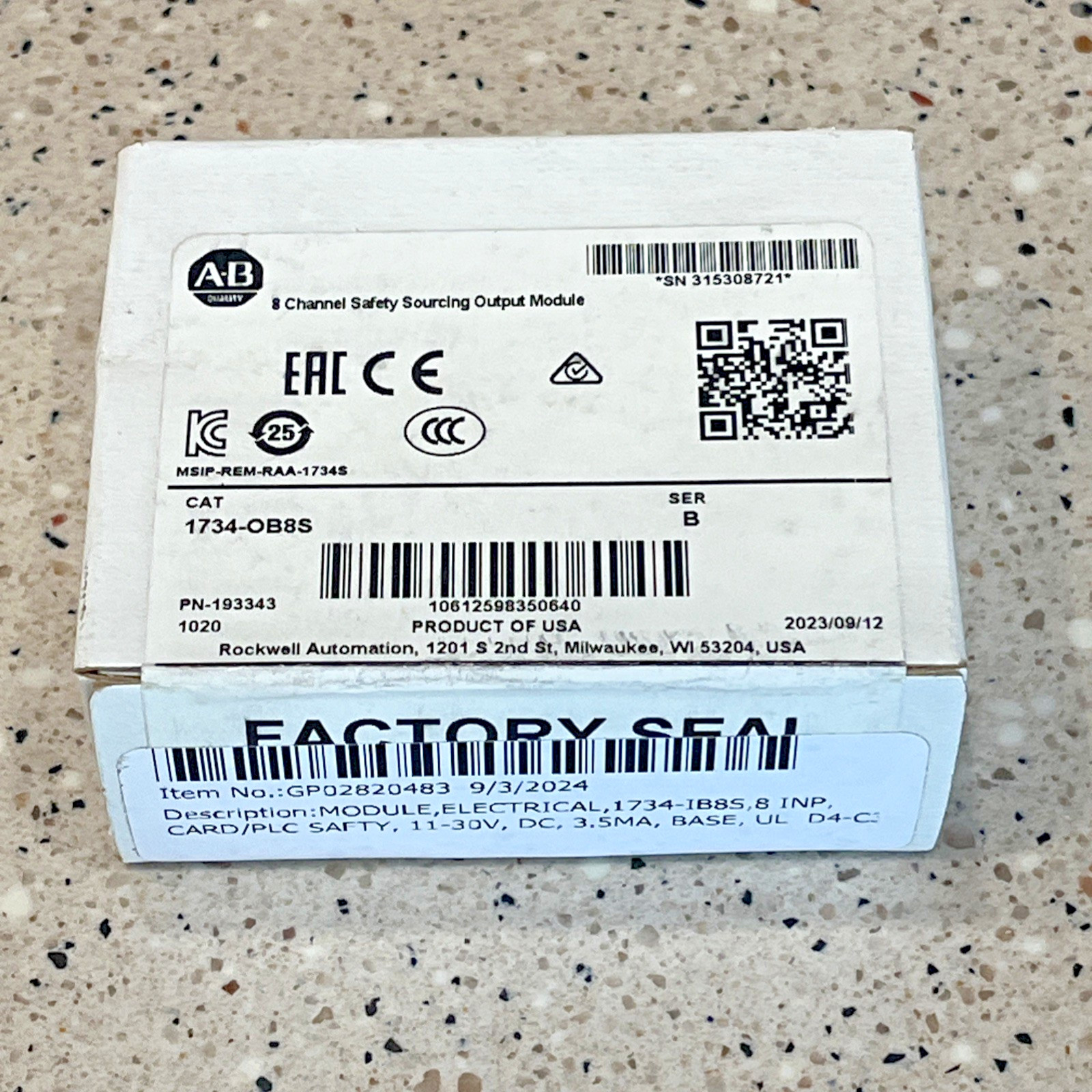 Allen Bradley 1734-OB8S Ser. B Safety Output Module 8-Ch. *FACTORY SEALED* USA